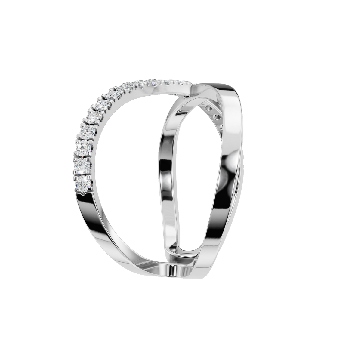 Kismet Diamond Crossover Ring in White Gold side view | Roomy's Jewellery