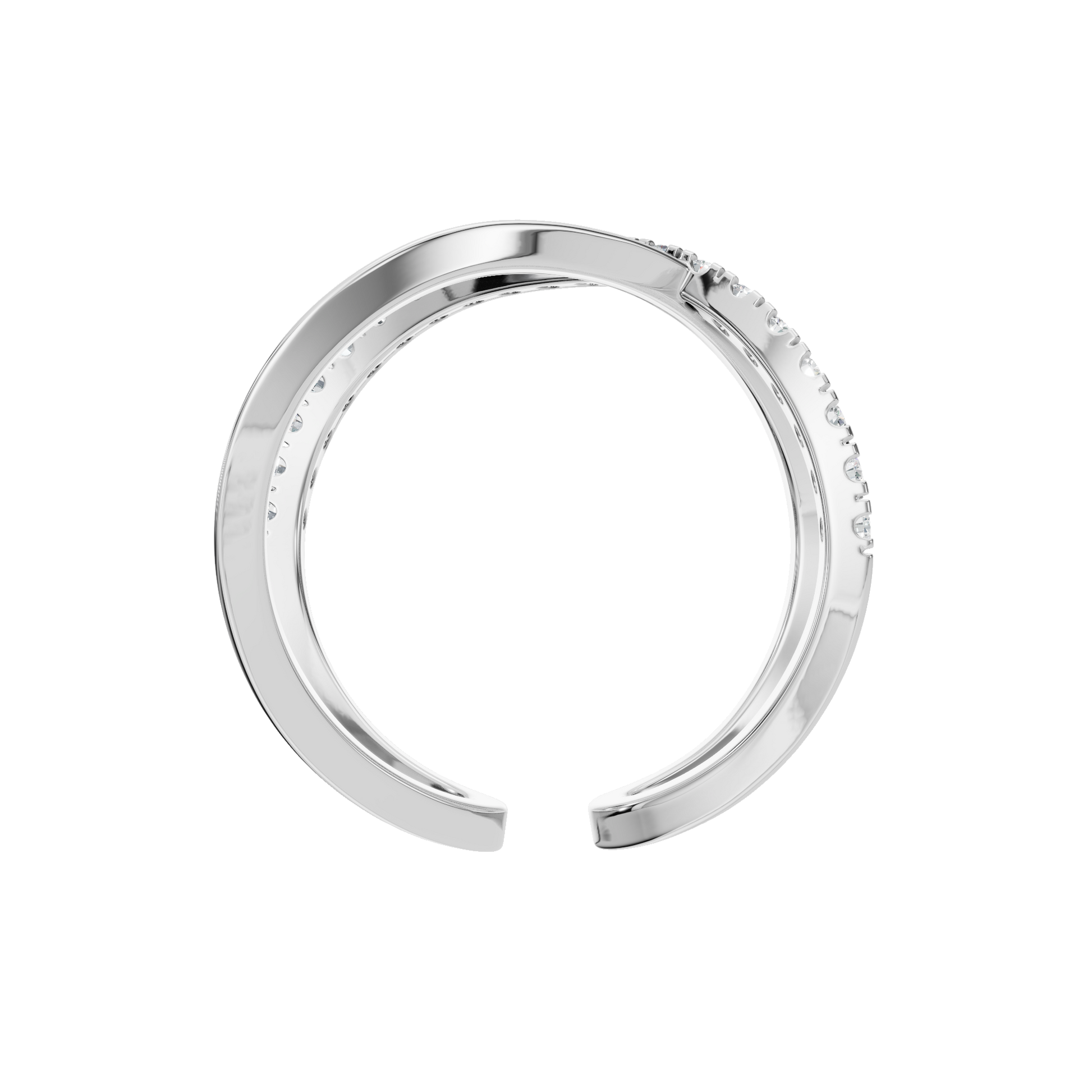 Kismet Diamond Crossover Ring in White Gold on finger | Roomy's Jewellery