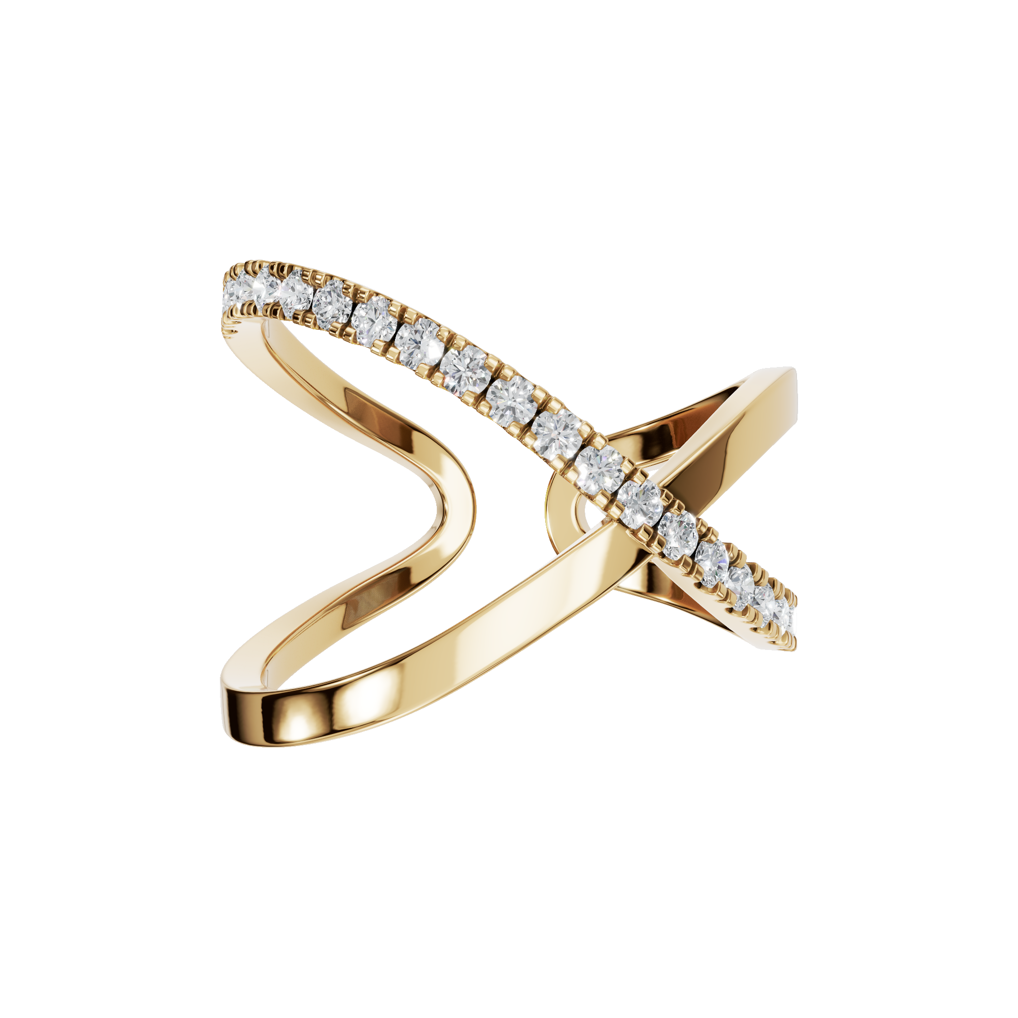 Kismet Diamond Crossover Ring in Yellow Gold | Lab Grown Diamond | Roomy's Jewelery