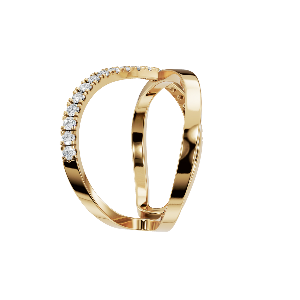 Kismet Diamond Crossover Ring in Yellow Gold side view | Roomy's Jewellery