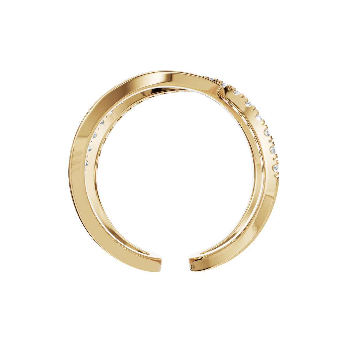 Kismet Diamond Crossover Ring in Yellow Gold on finger | Roomy's Jewellery