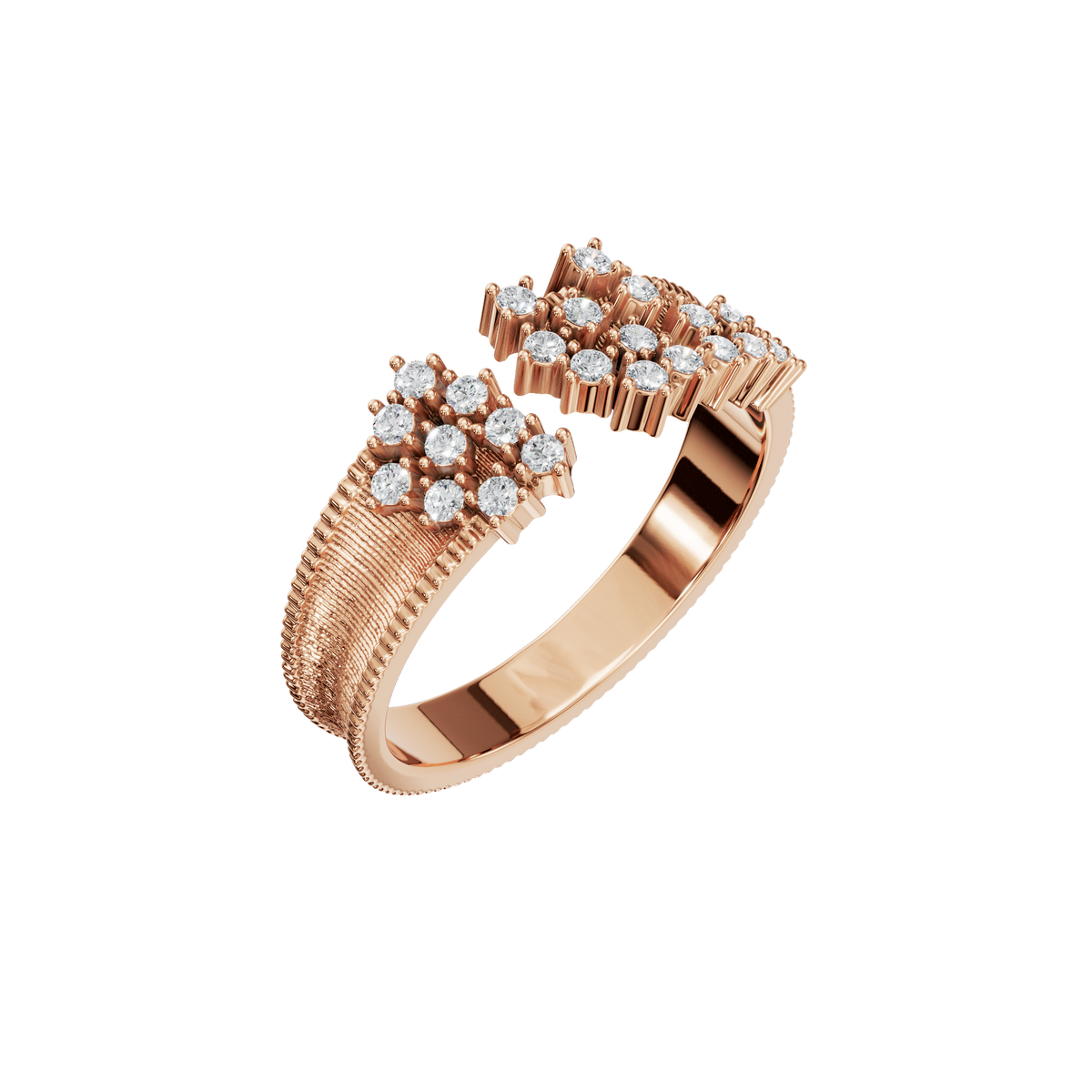 Blossom Diamond Cluster Ring in Rose Gold angled view | Roomy's Jewellery
