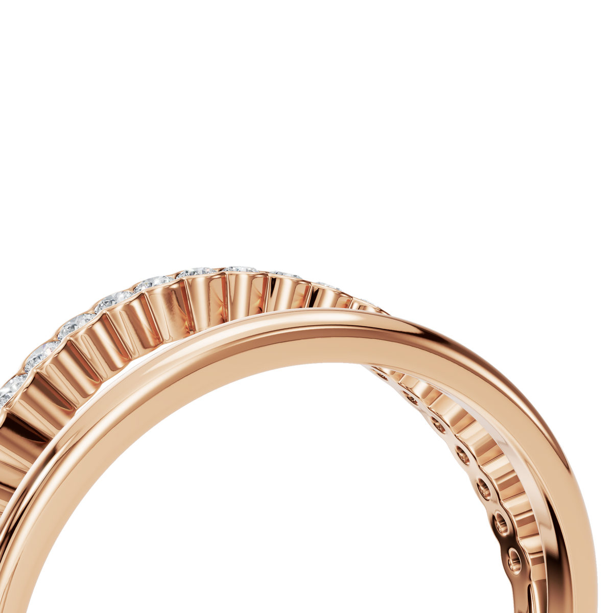 Eclipse Diamond Double Band in Rose Gold angled view | Roomy's Jewellery