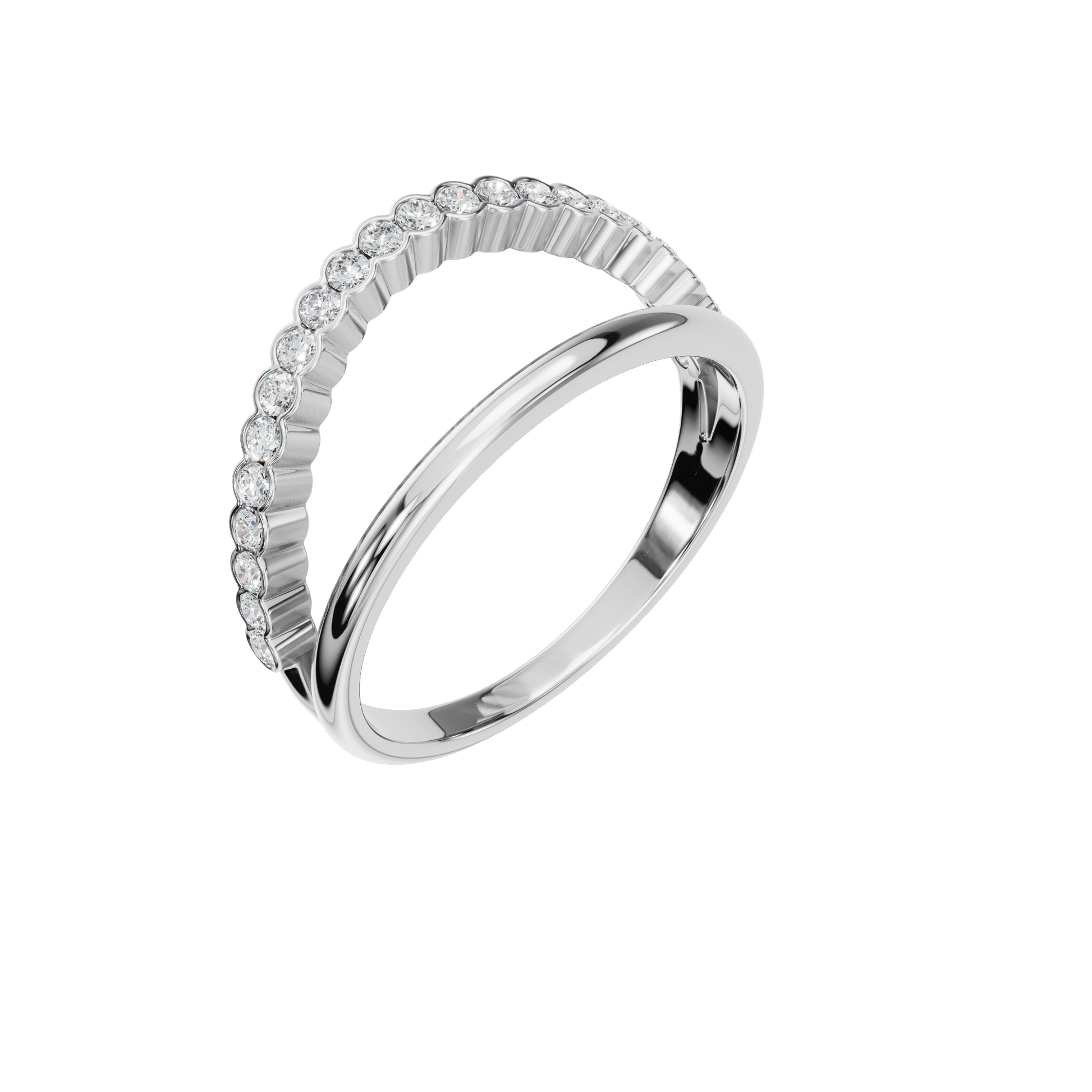 Eclipse Diamond Double Band in White Gold angled view | Roomy's Jewellery
