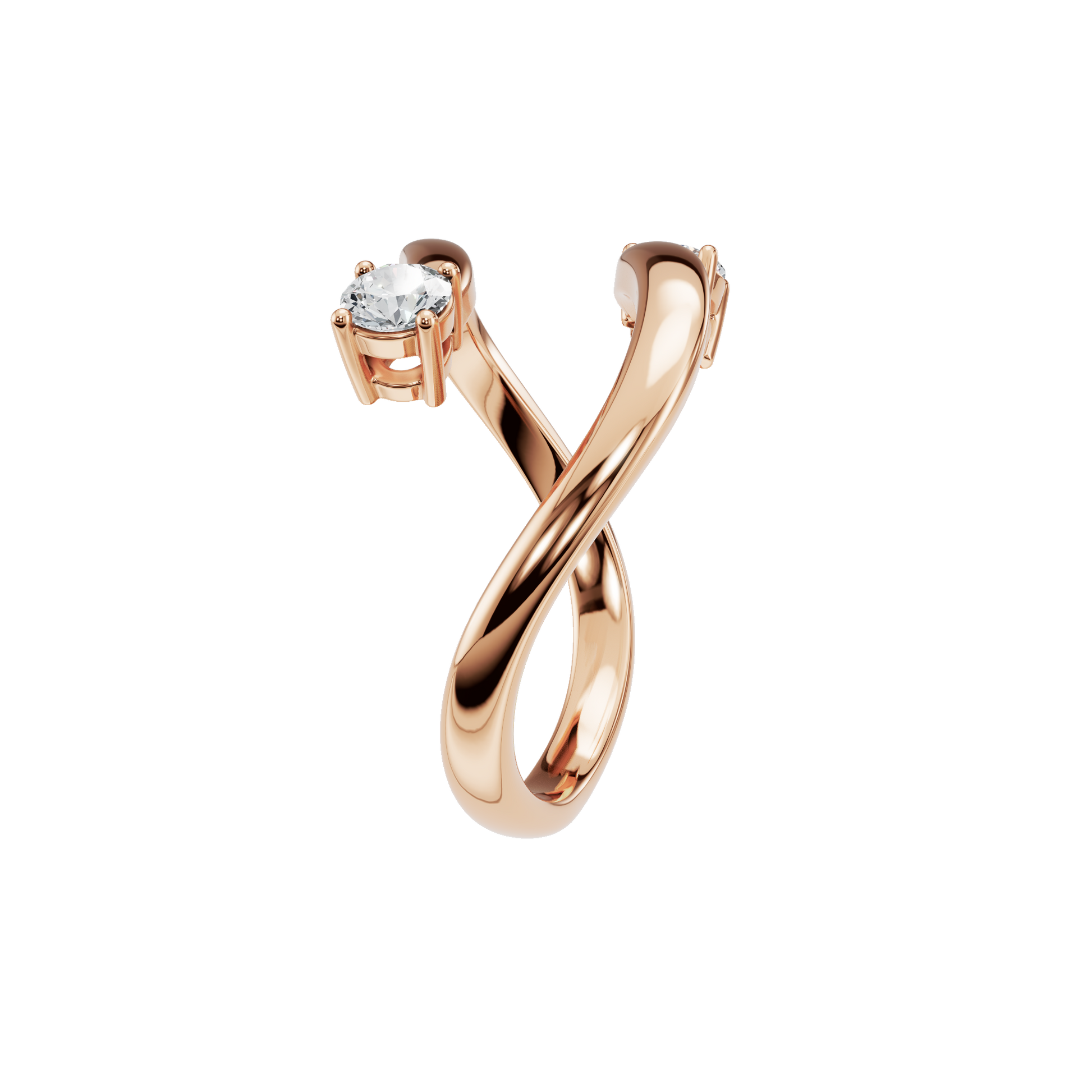 Duet Diamond Bypass Ring in Rose Gold side view | Roomy's Jewellery