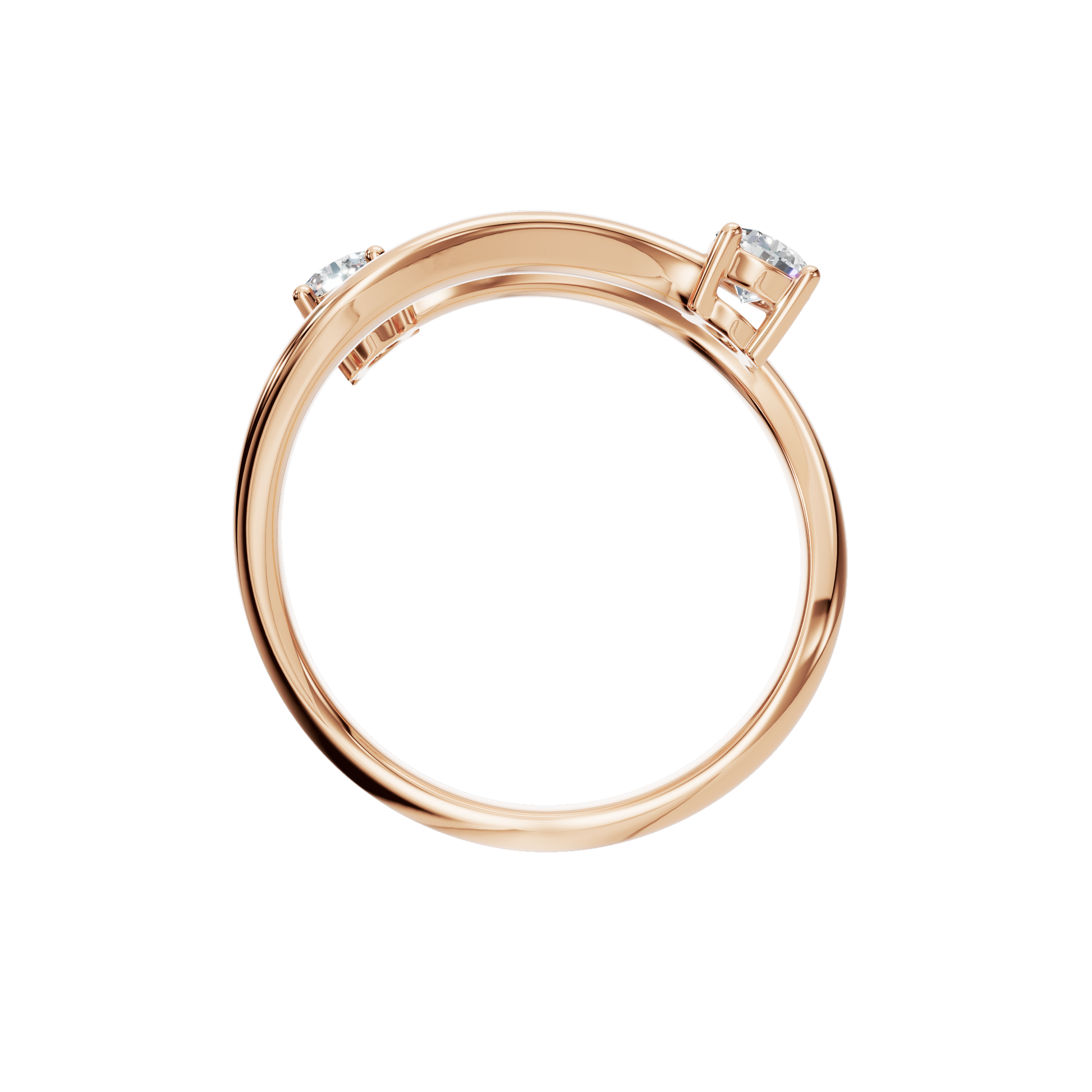 Duet Diamond Bypass Ring in Rose Gold on finger | Roomy's Jewellery