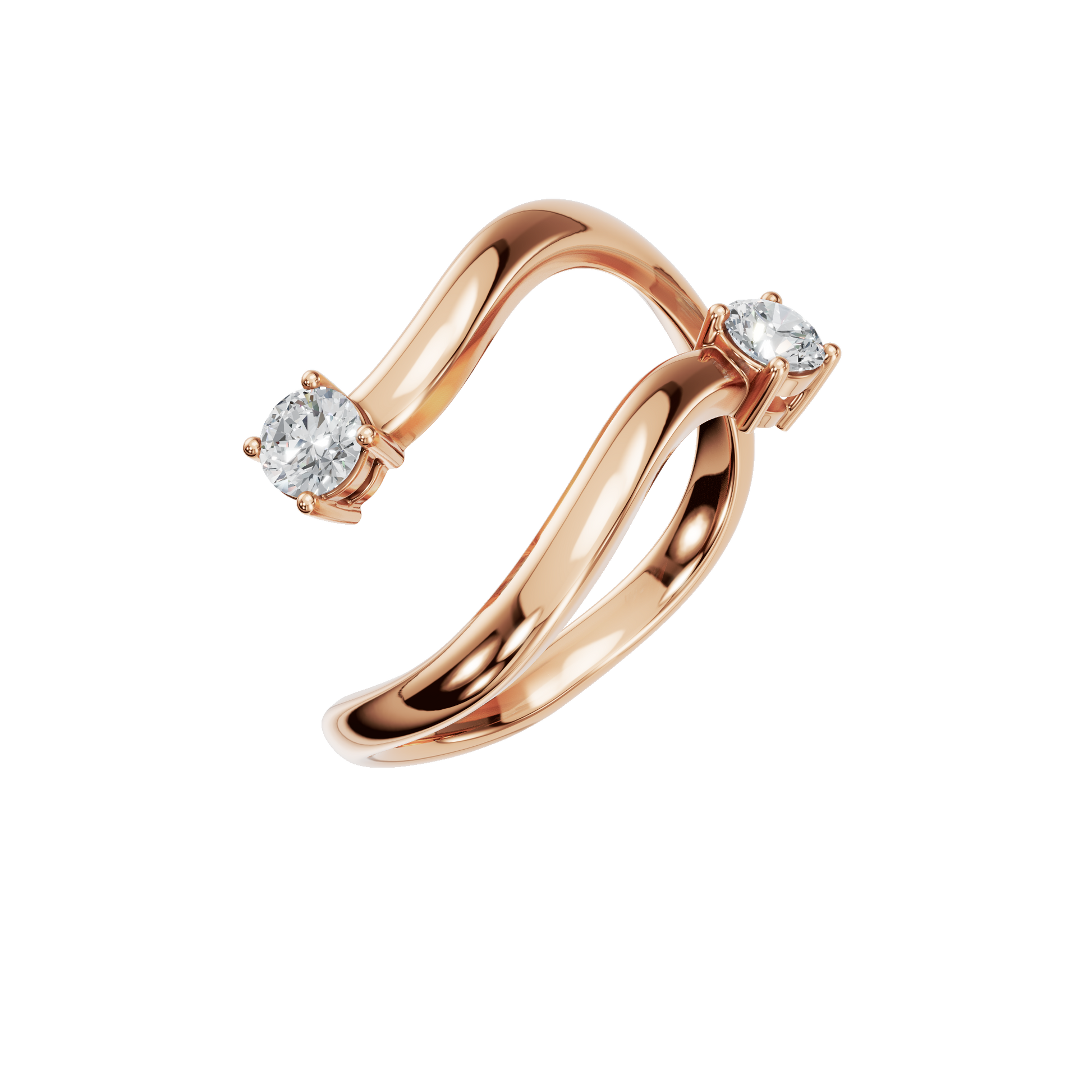 Duet Diamond Bypass Ring in Rose Gold close-up | Roomy's Jewellery