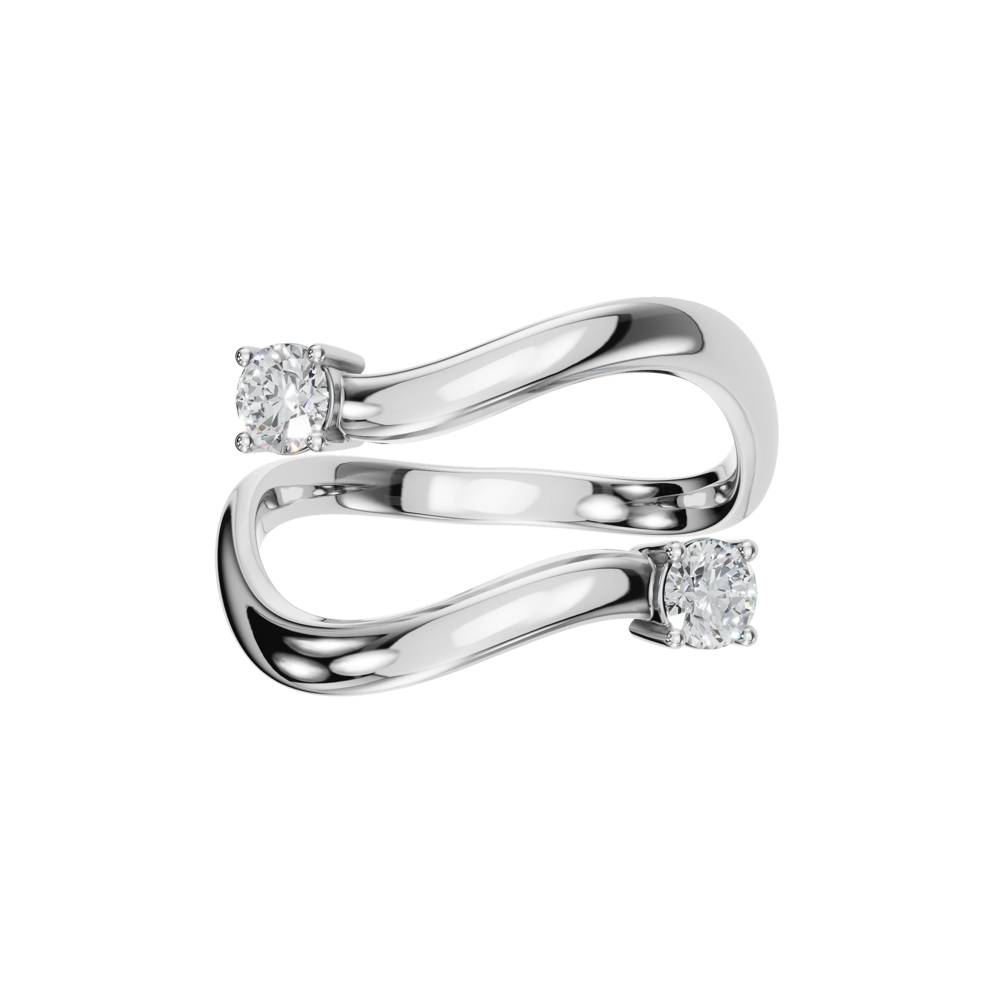 Duet Diamond Bypass Ring in White Gold — Lab Grown | Roomy's Jewellery