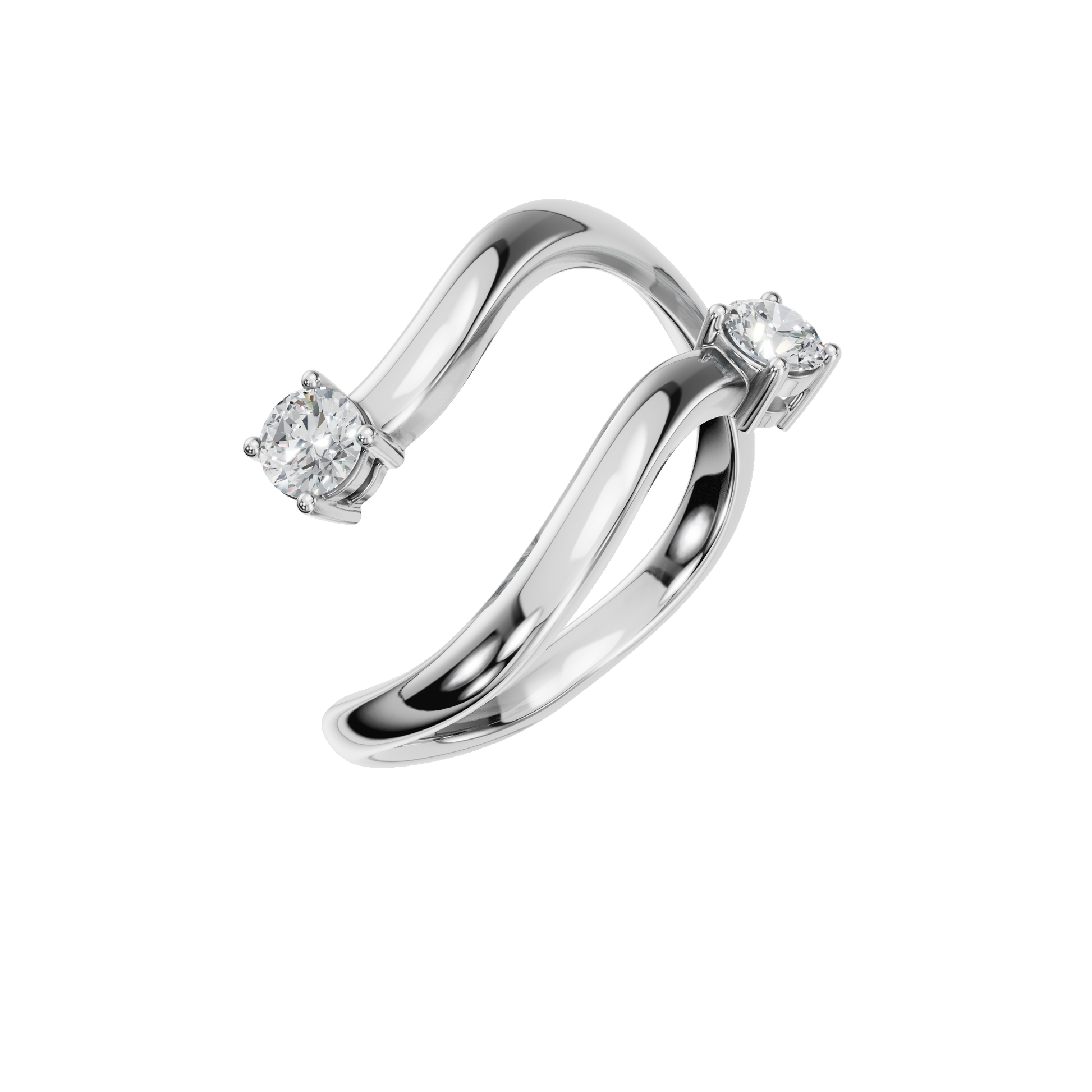 Duet Diamond Bypass Ring in White Gold close-up | Roomy's Jewellery