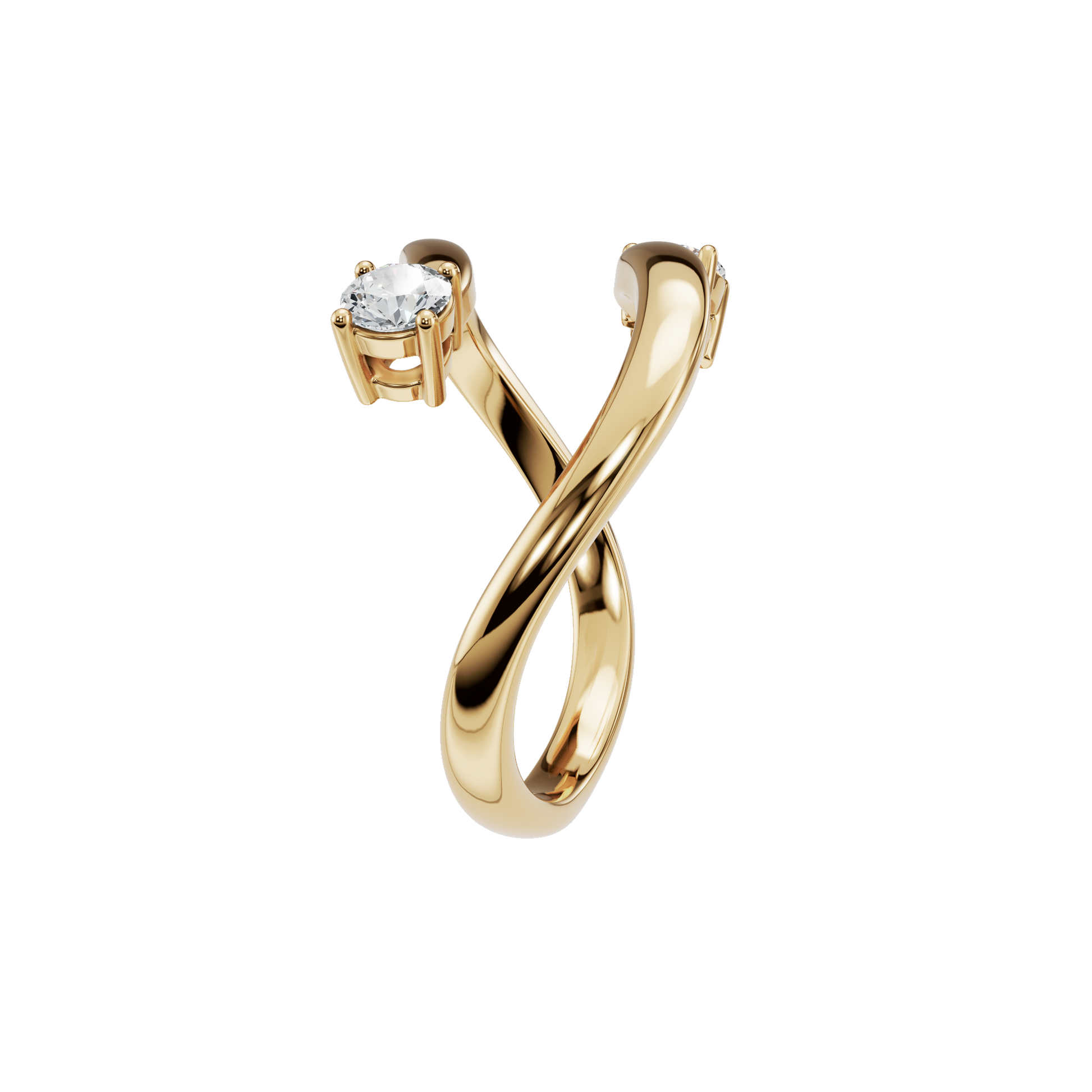 Duet Diamond Bypass Ring in Yellow Gold side view | Roomy's Jewellery