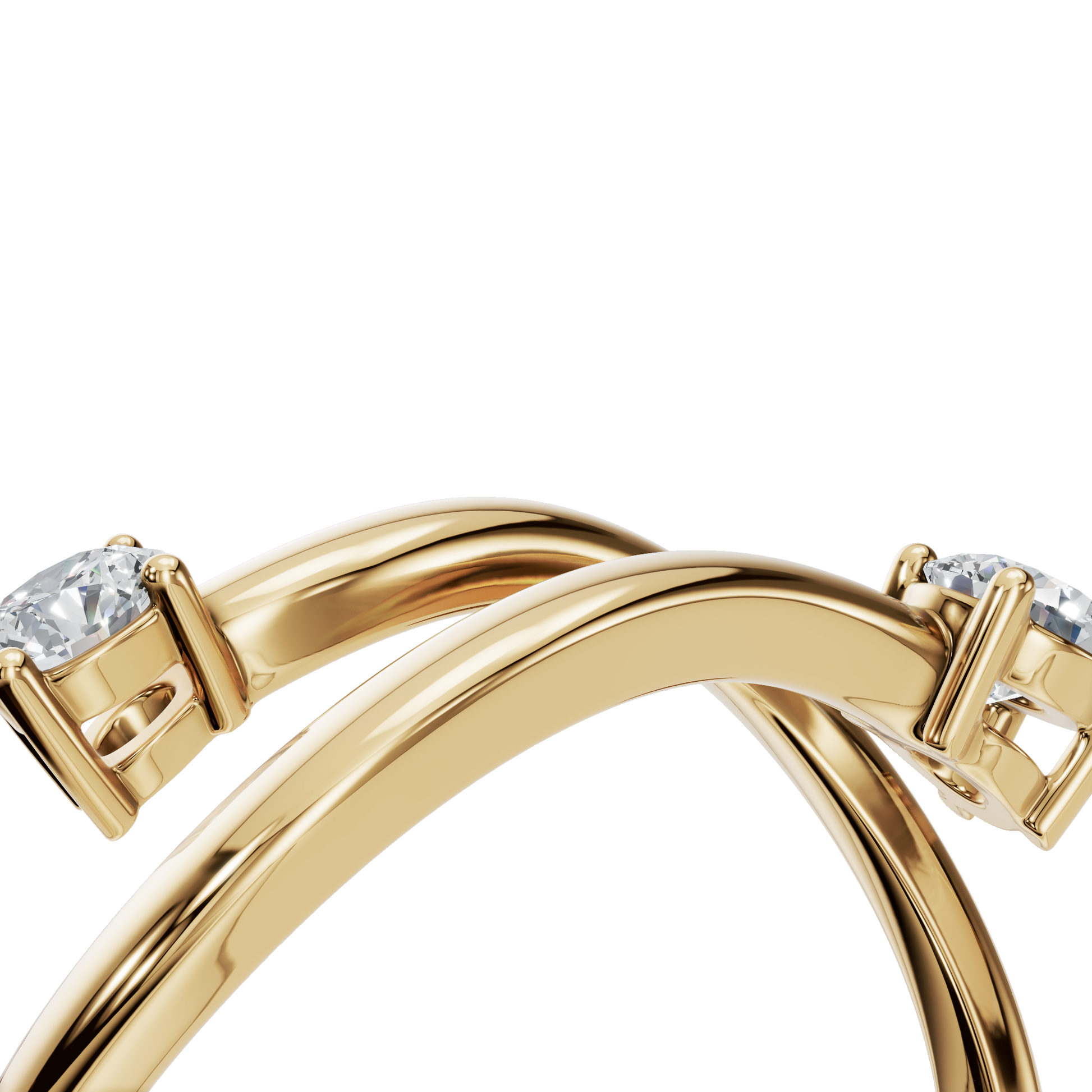 Duet Diamond Bypass Ring in Yellow Gold angled view | Roomy's Jewellery