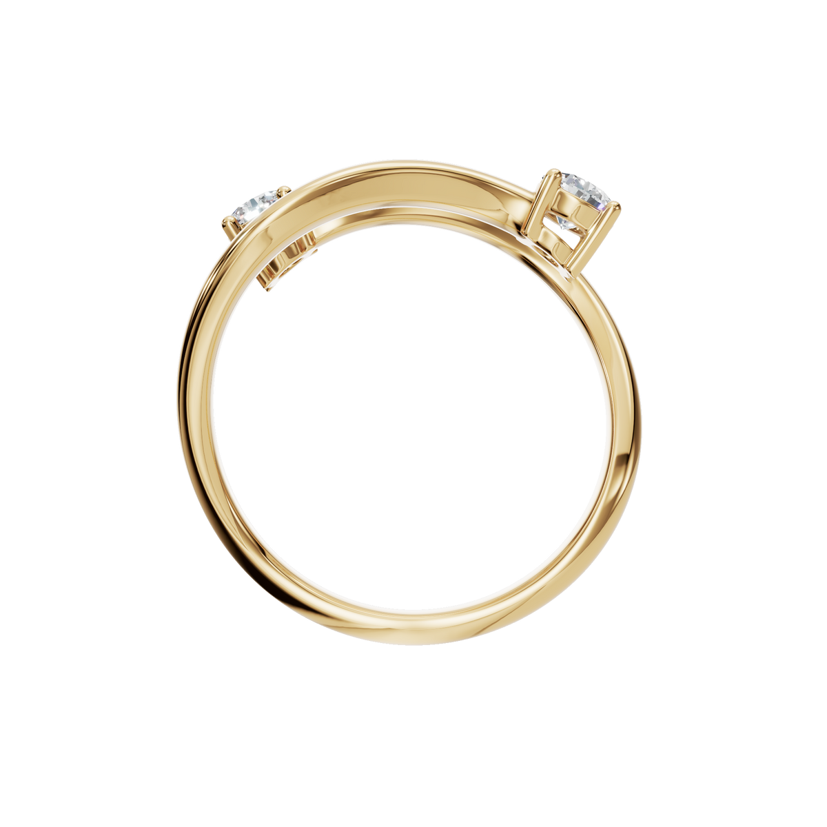 Duet Diamond Bypass Ring in Yellow Gold on finger | Roomy's Jewellery