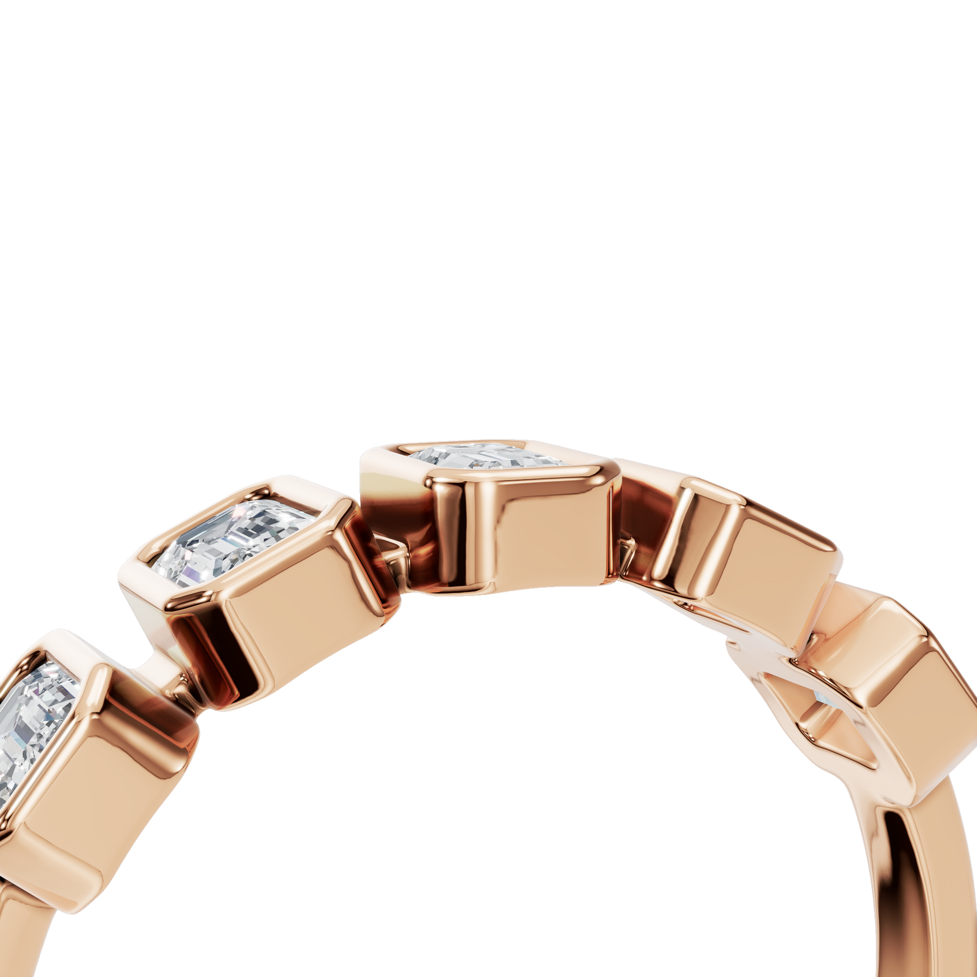 Prism Emerald Diamond Eternity Band in Rose Gold angled view | Roomy's Jewellery