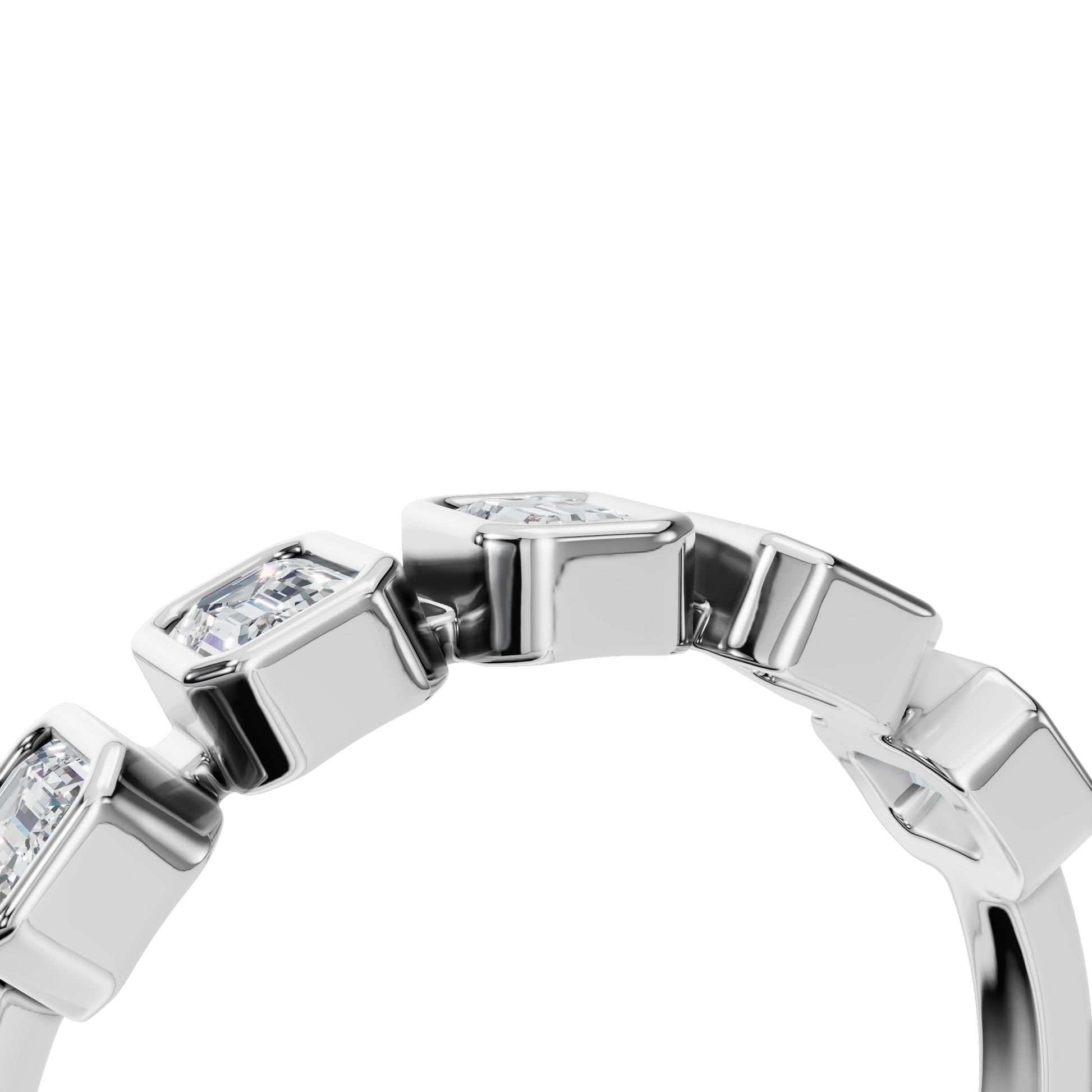 Prism Emerald Diamond Eternity Band in White Gold angled view | Roomy's Jewellery