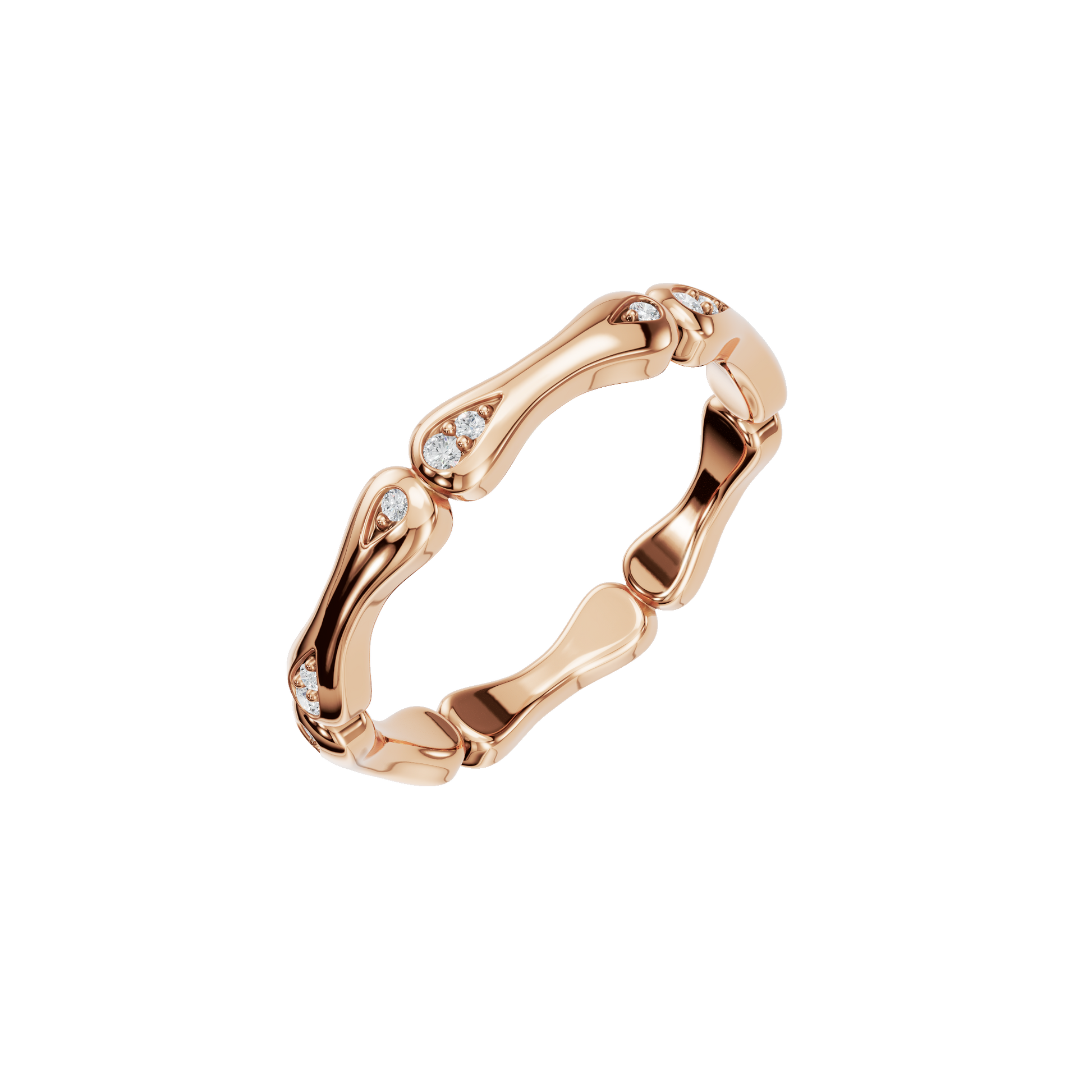 Petal Arch Diamond Band in Rose Gold angled view | Roomy's Jewellery