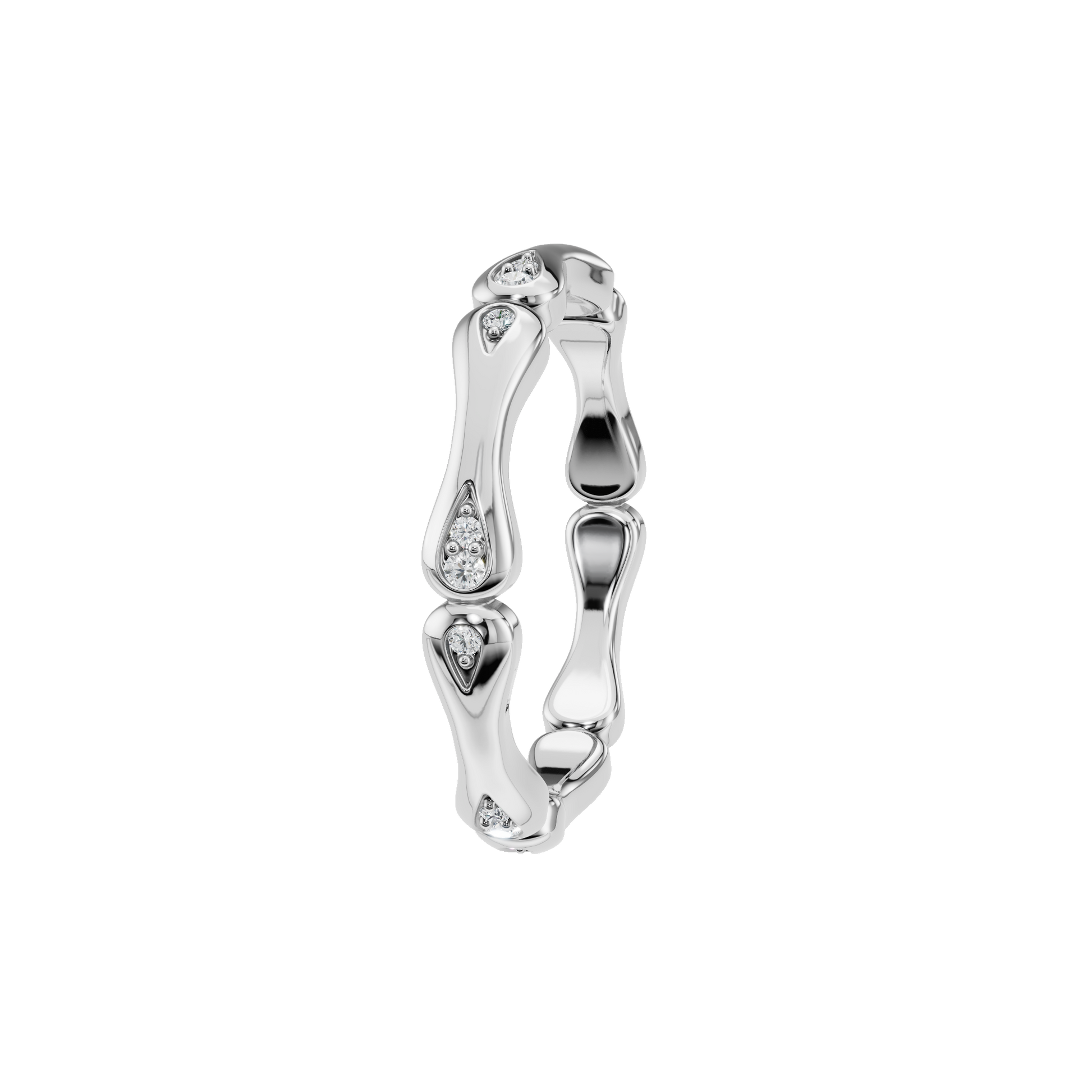 Petal Arch Diamond Band in White Gold side view | Roomy's Jewellery