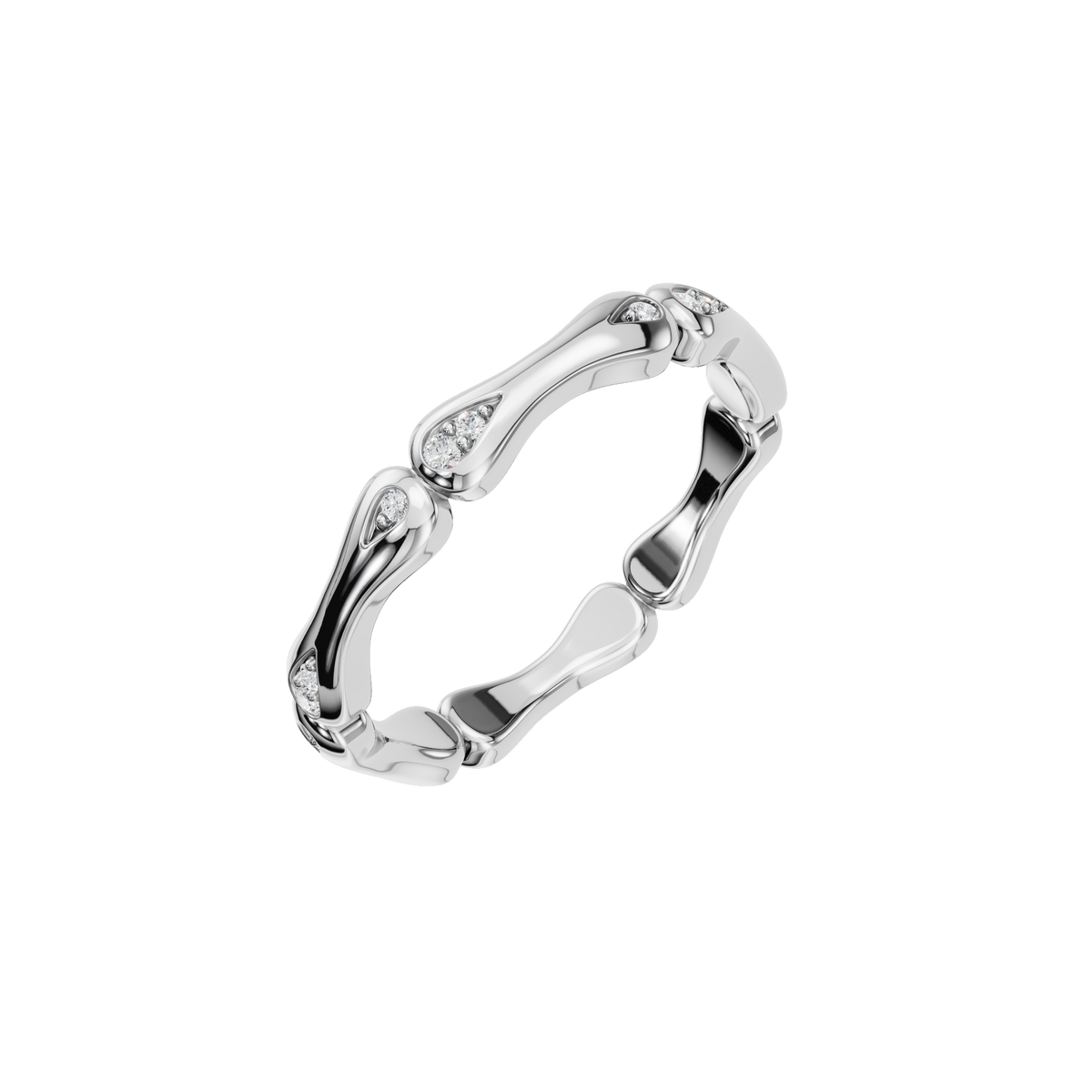 Petal Arch Diamond Band in White Gold angled view | Roomy's Jewellery