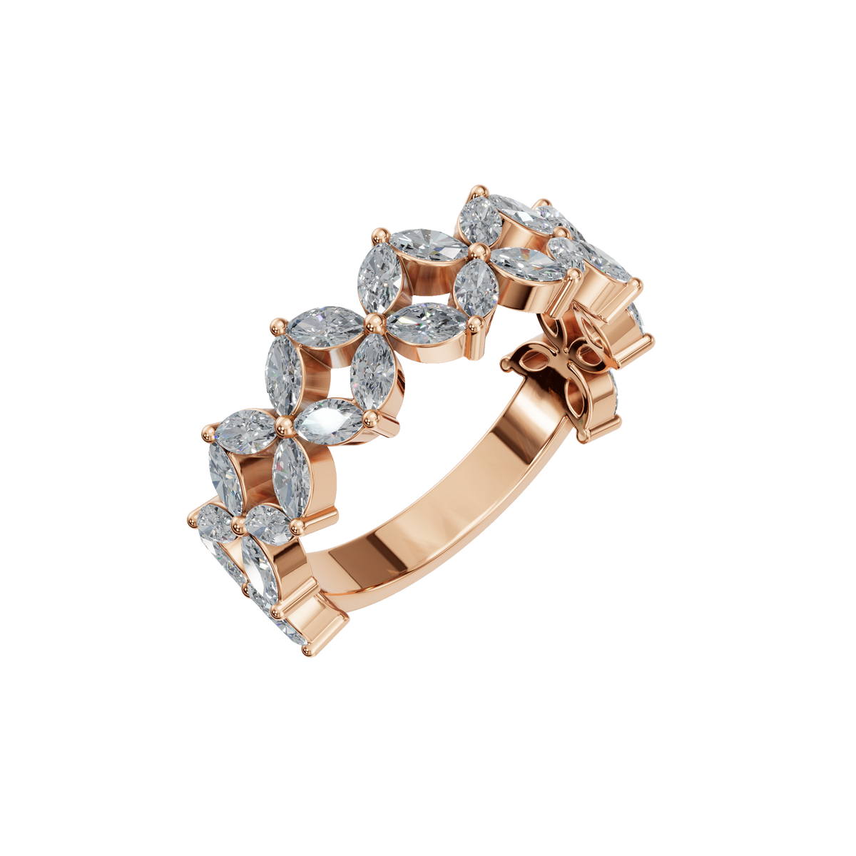 Windmill Marquise Diamond Eternity Band in Rose Gold angled view | Roomy's Jewellery