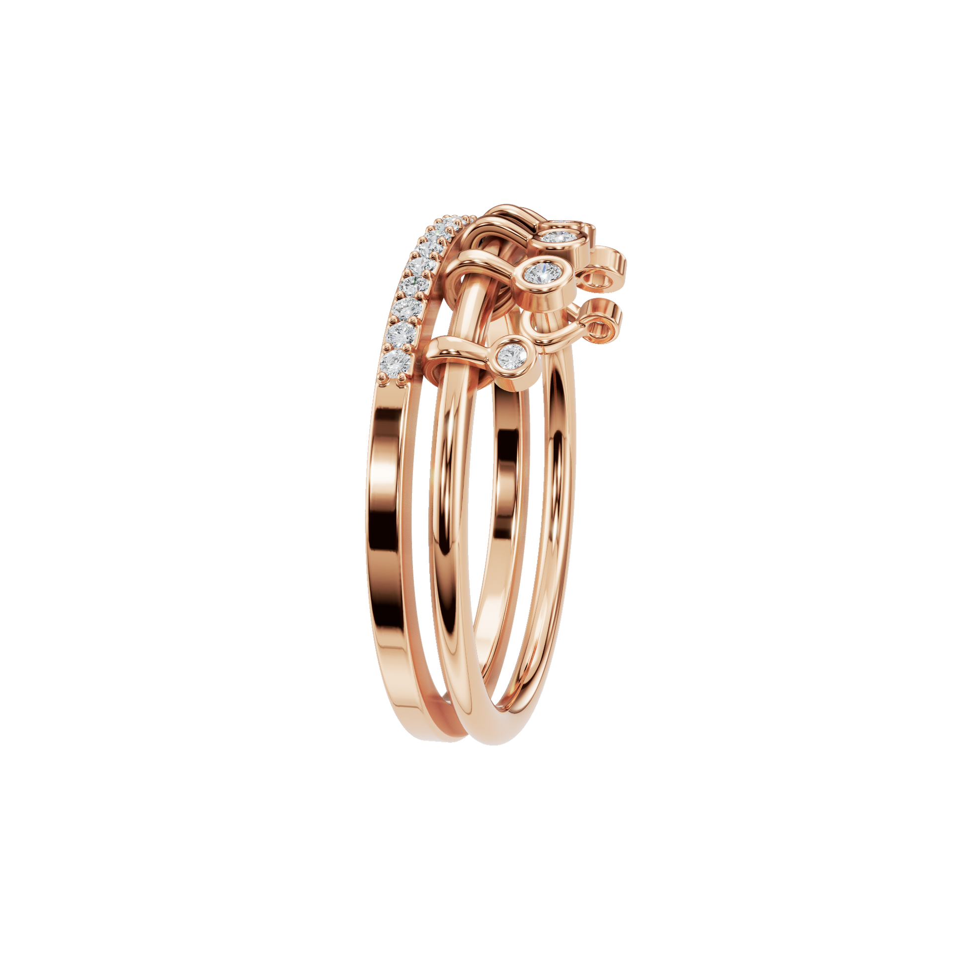 Fringe Diamond Double Band in Rose Gold side view | Roomy's Jewellery