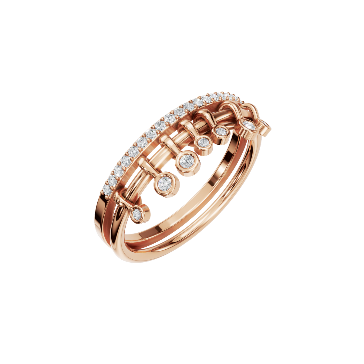 Fringe Diamond Double Band in Rose Gold angled view | Roomy's Jewellery