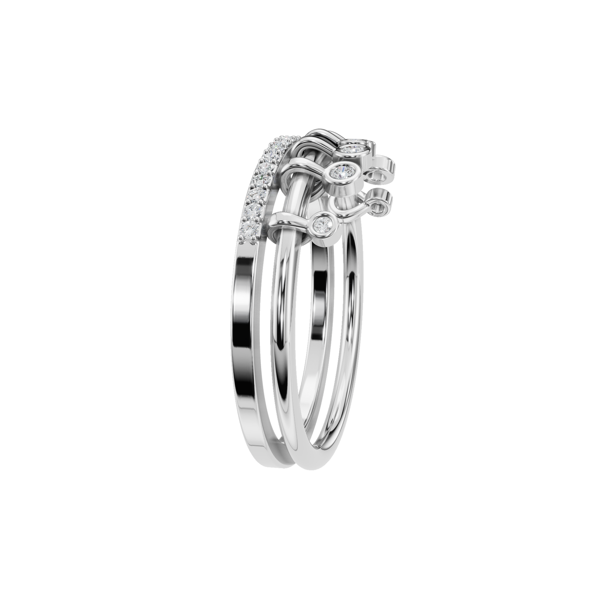 Fringe Diamond Double Band in White Gold side view | Roomy's Jewellery