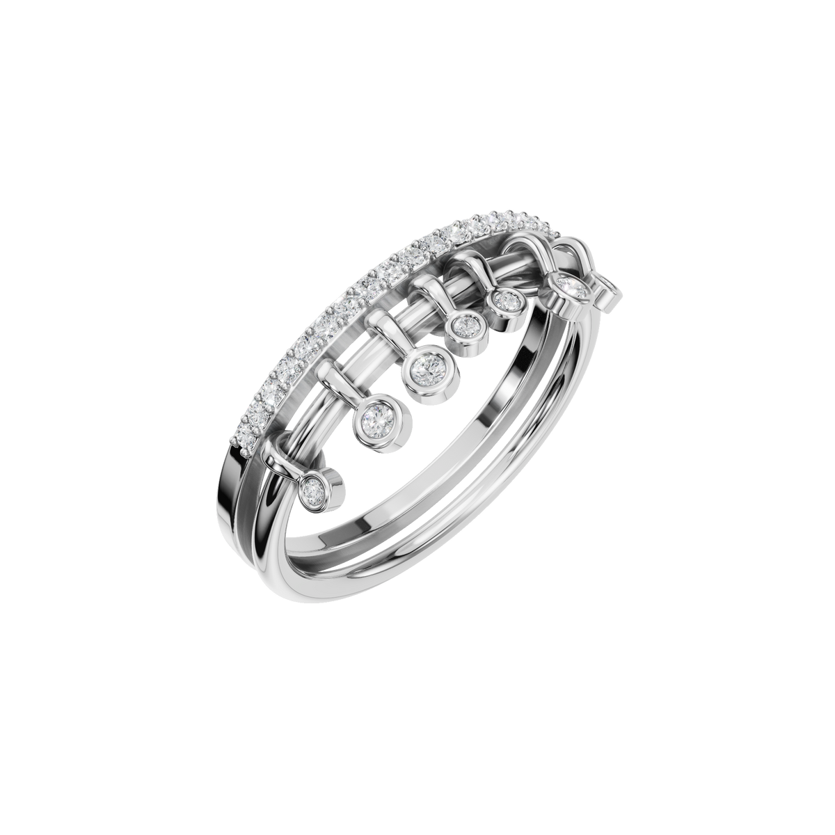 Fringe Diamond Double Band in White Gold angled view | Roomy's Jewellery