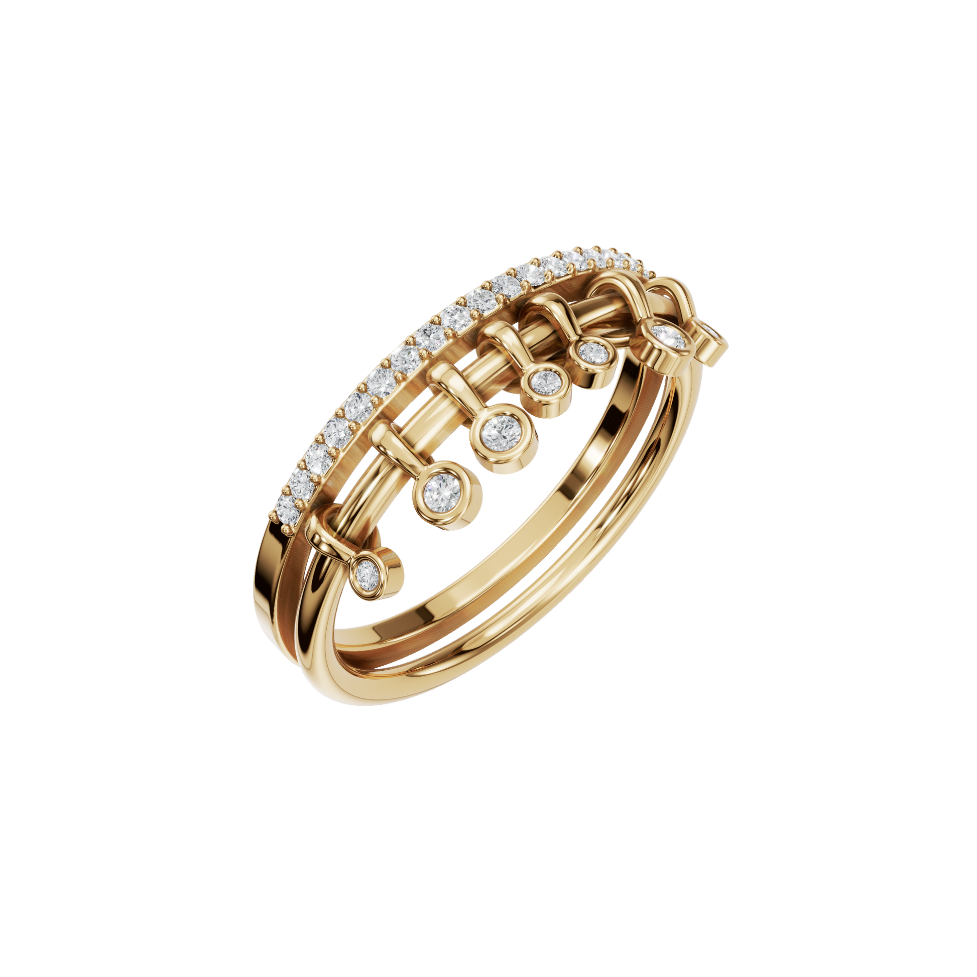 Fringe Diamond Double Band in Yellow Gold angled view | Roomy's Jewellery