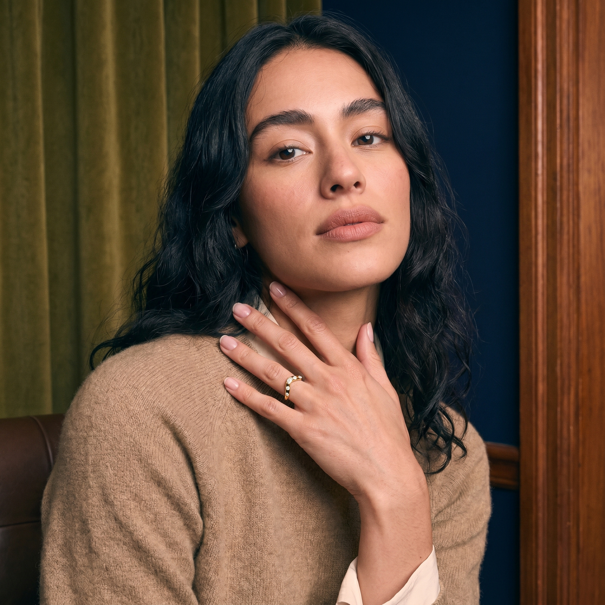 Arc Diamond Band Ring worn by model | Roomy's Jewellery