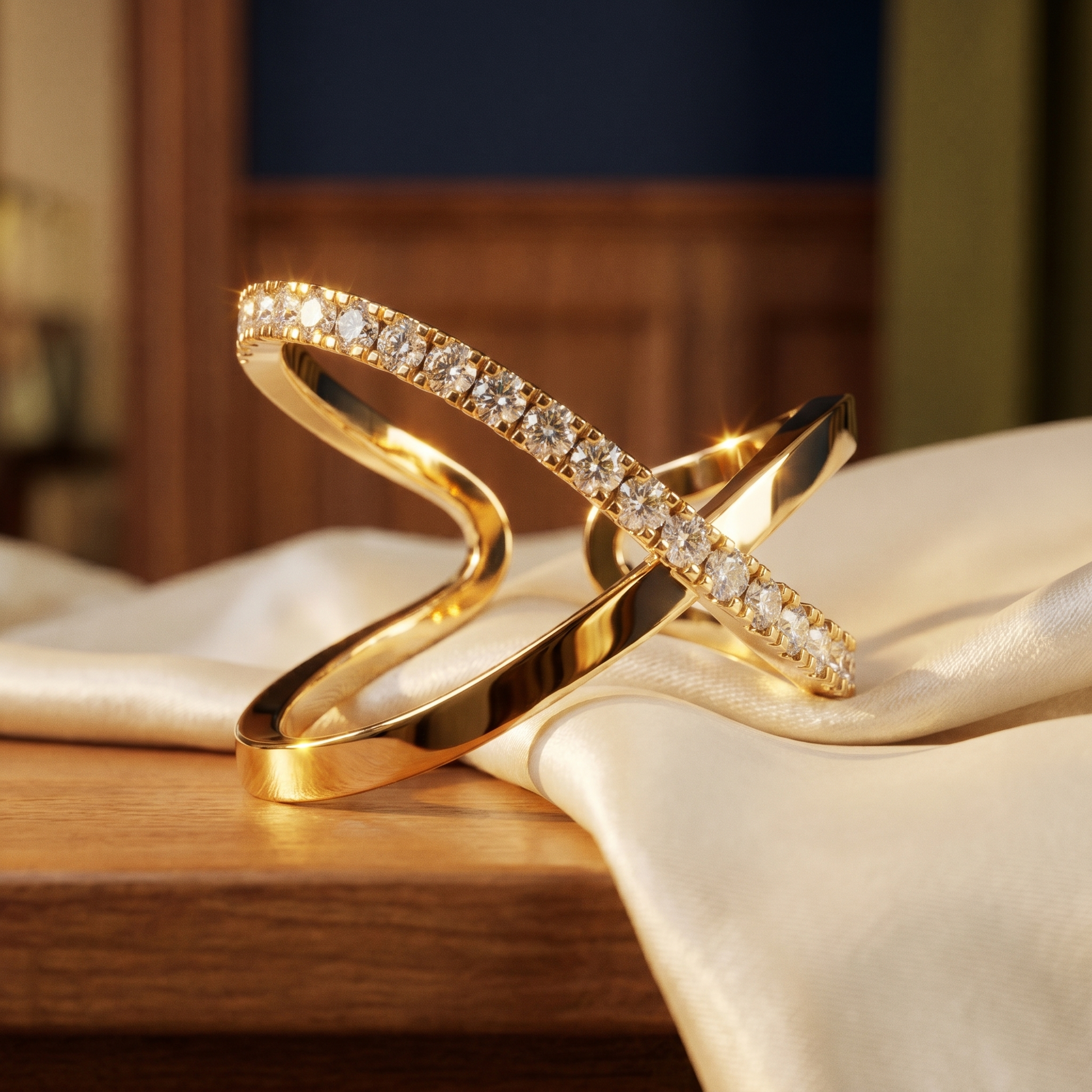 Kismet Diamond Crossover Ring | Roomy's Jewellery