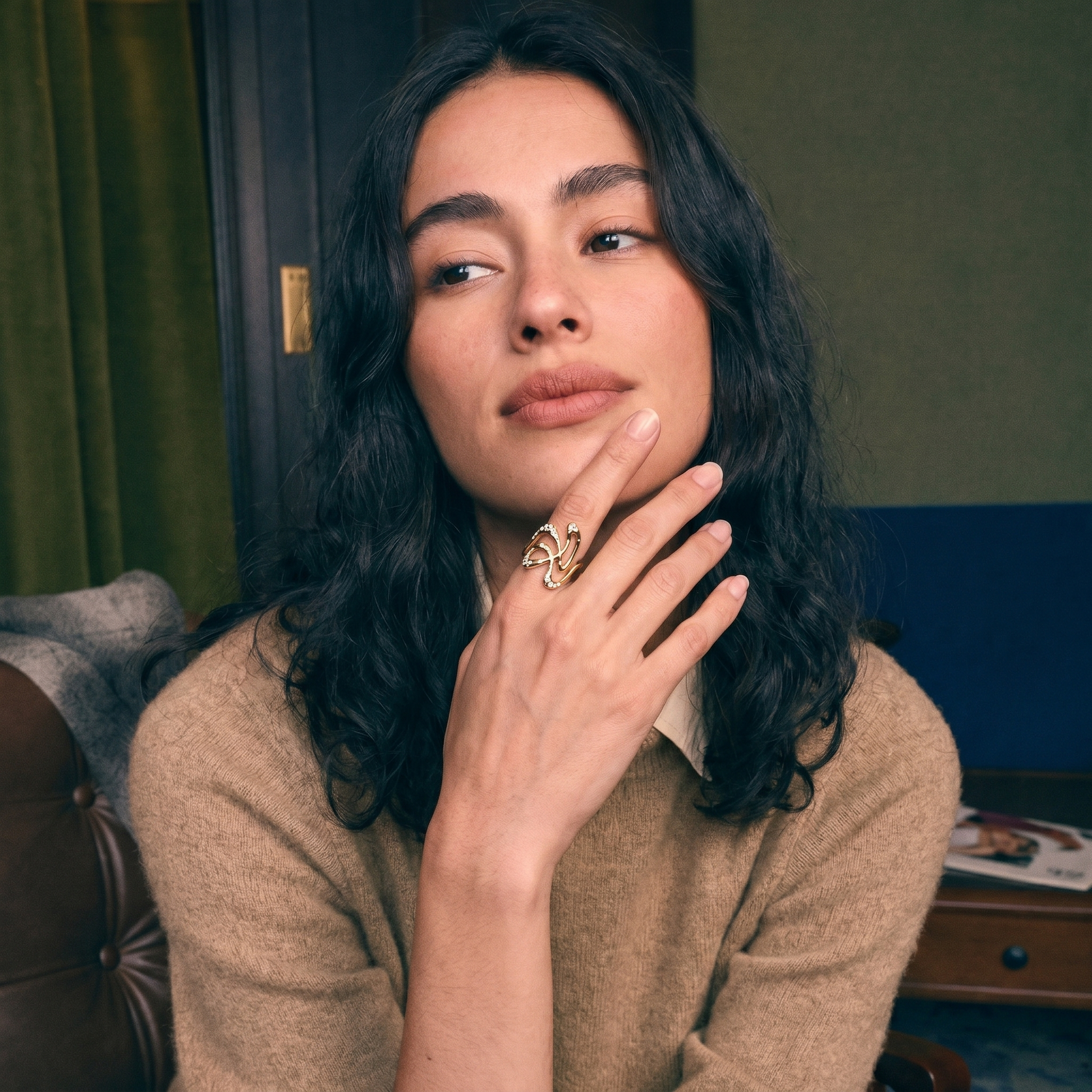 Reverie Diamond Sculptural Ring worn | Roomy's Jewellery