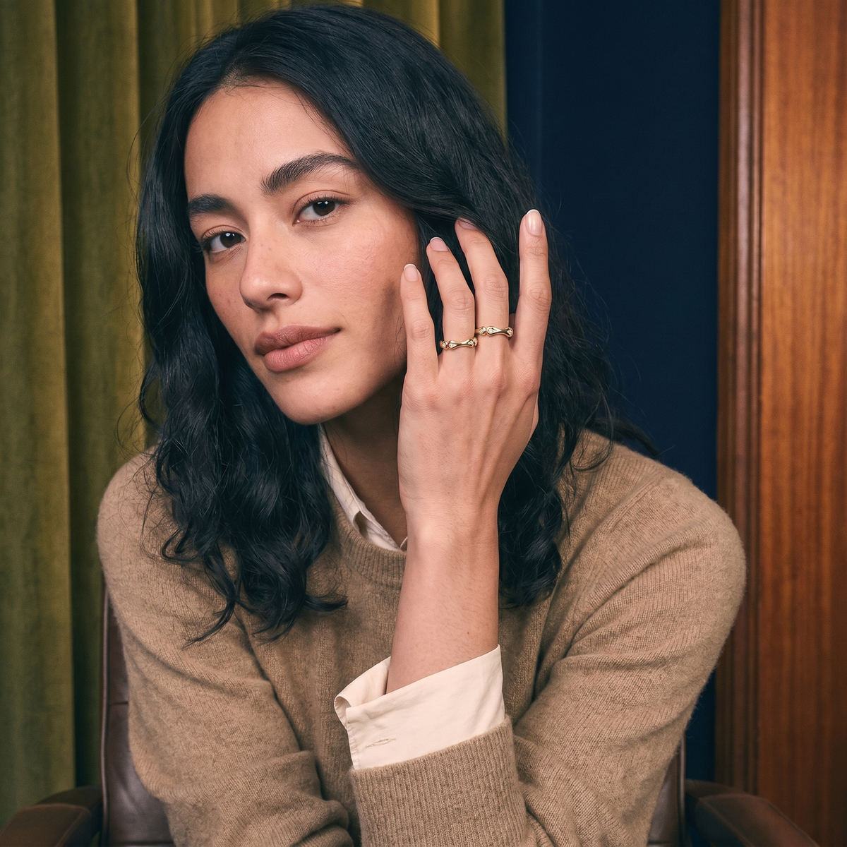 Petal Arch Diamond Band worn | Roomy's Jewellery
