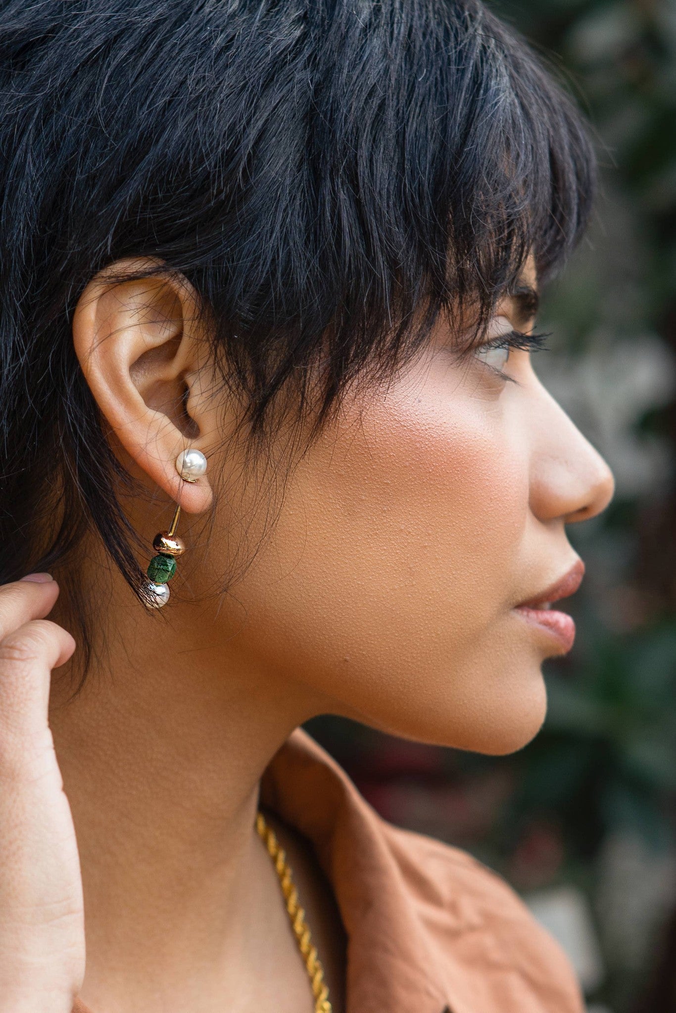 Twice Pearled Earring, Jade