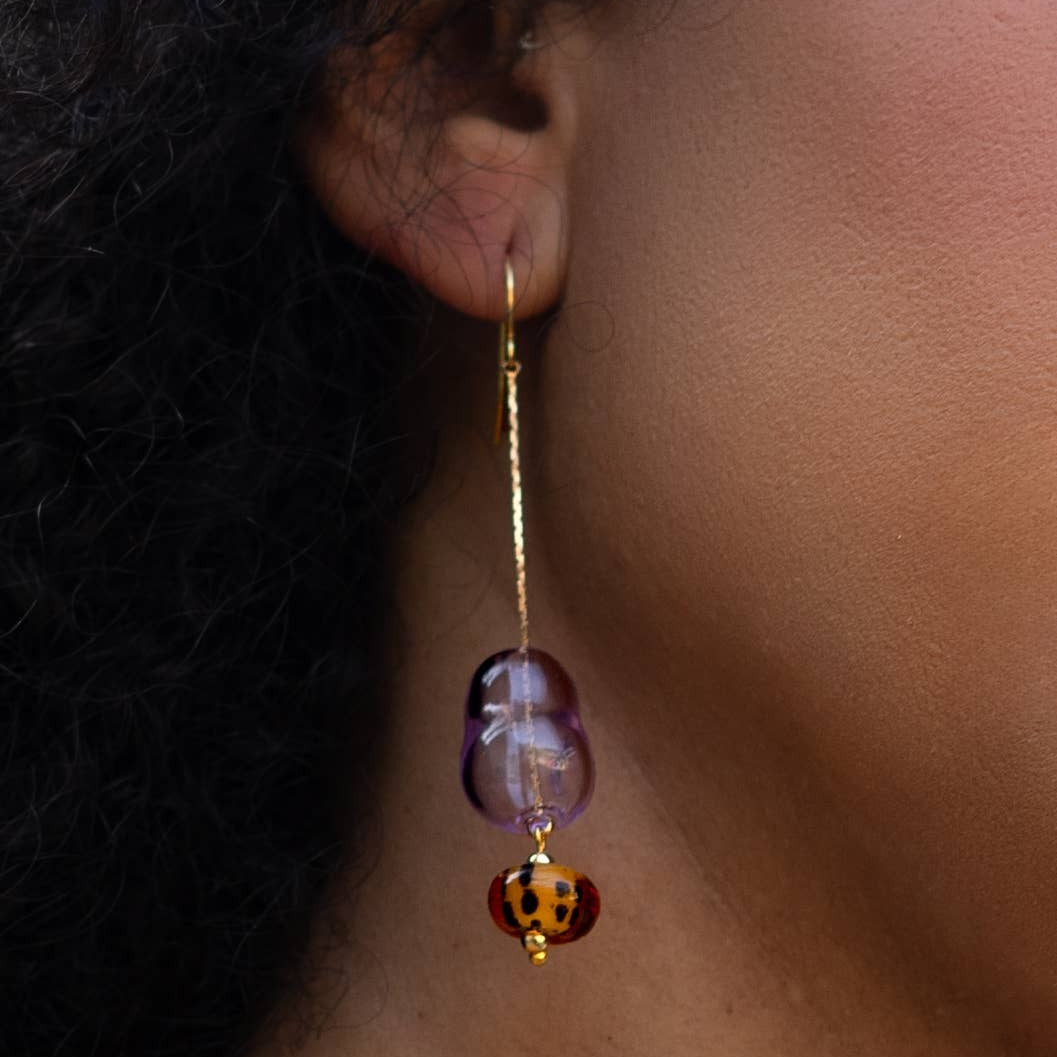 Lennox Dangle Earring, Hand Made Lampwork Lilac Glass