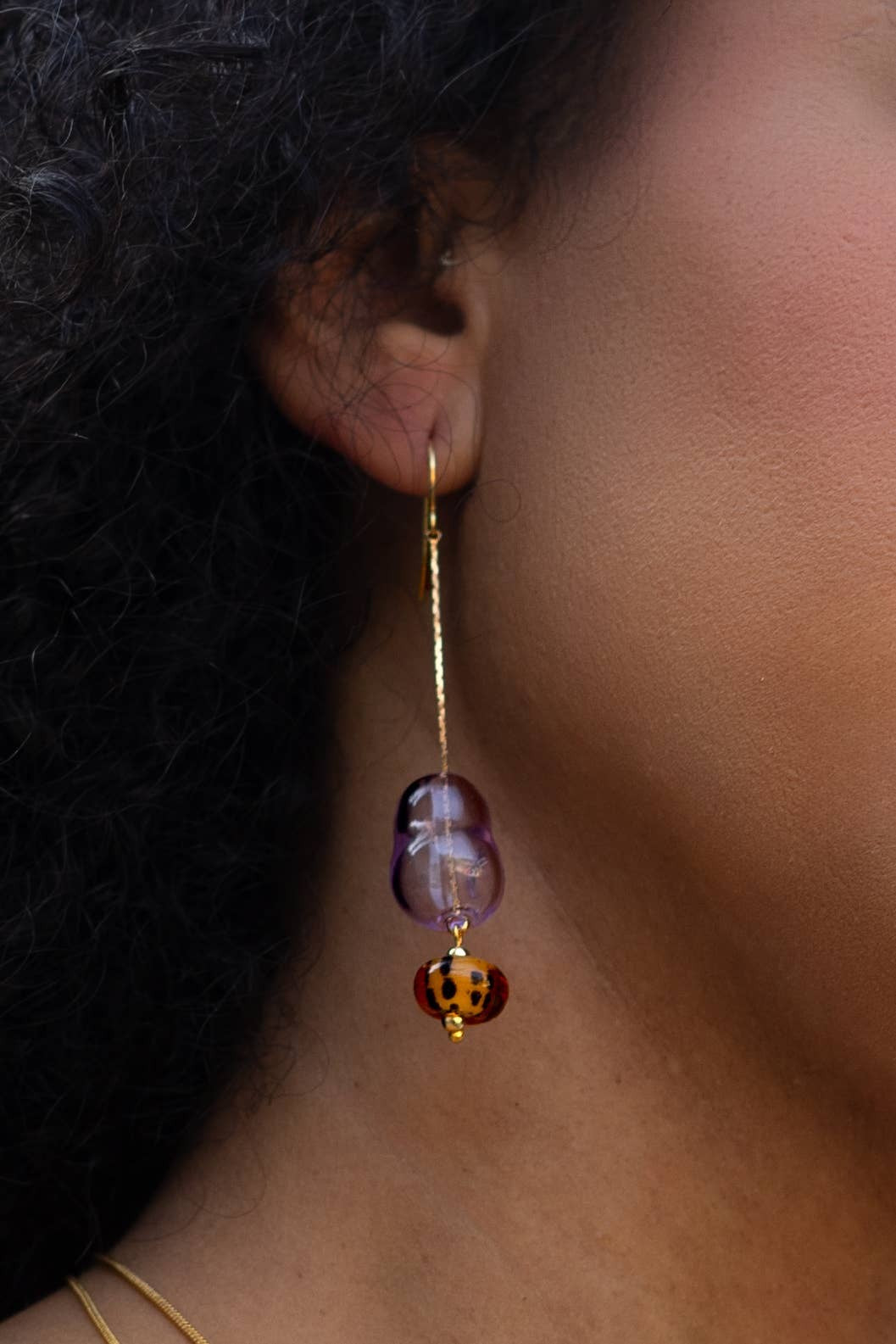 Lennox Dangle Earring, Hand Made Lampwork Lilac Glass
