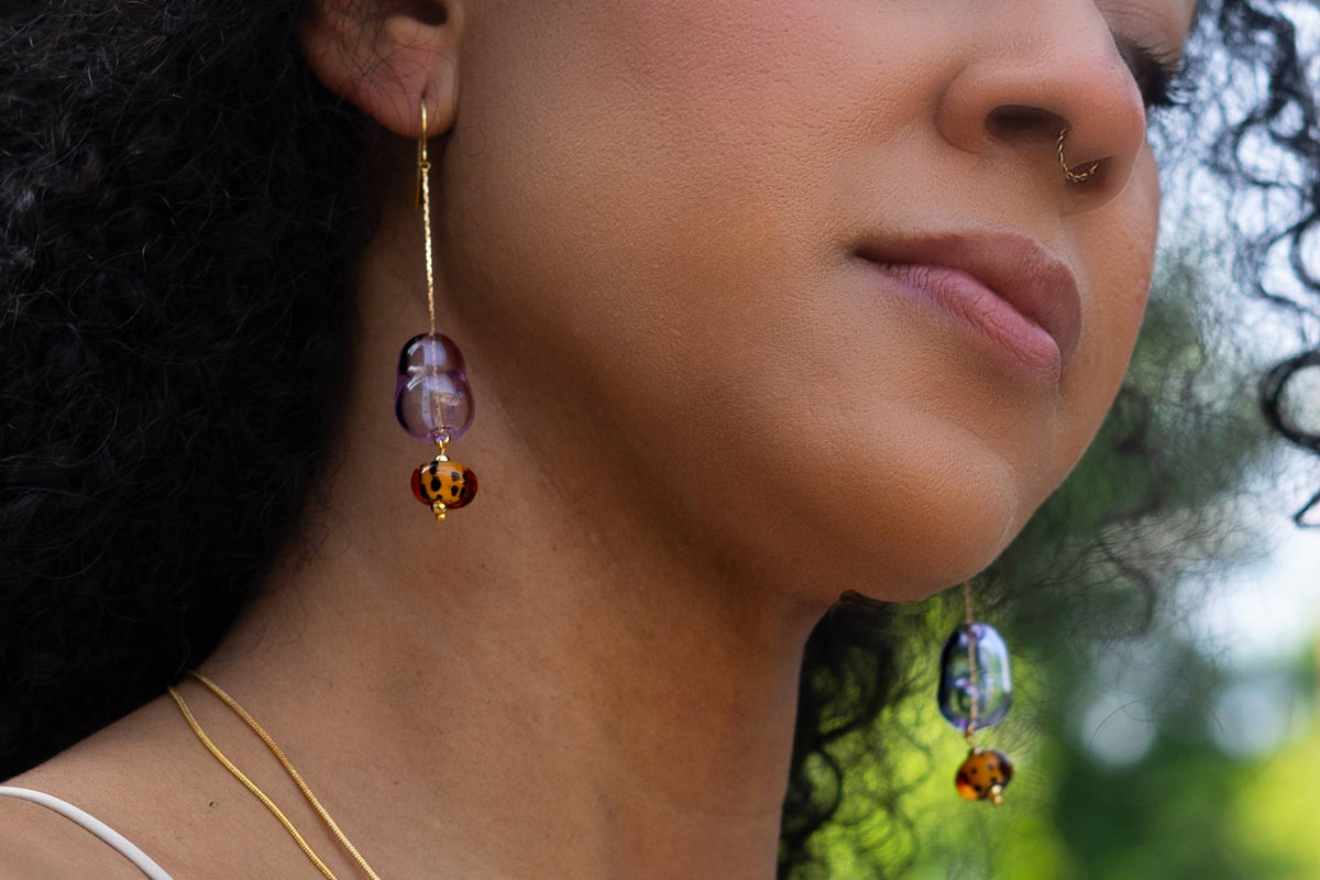 Lennox Dangle Earring, Hand Made Lampwork Lilac Glass