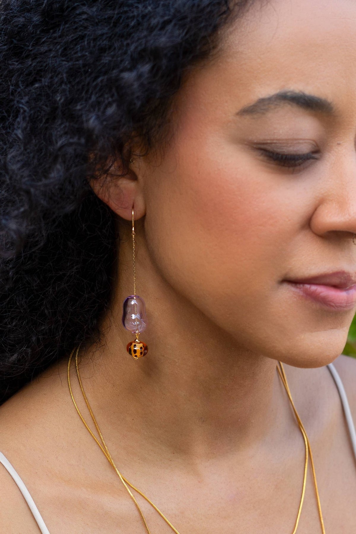 Lennox Dangle Earring, Hand Made Lampwork Lilac Glass