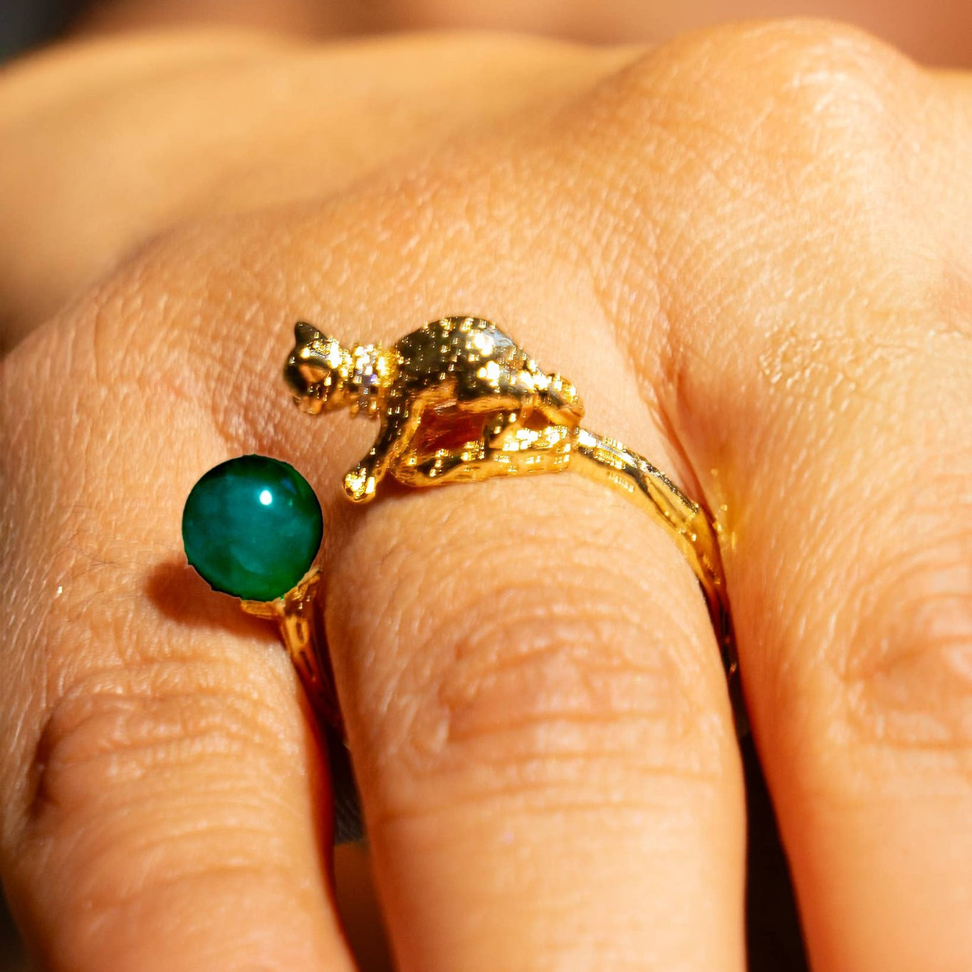 Cat's Cradle Ring, Green Onyx