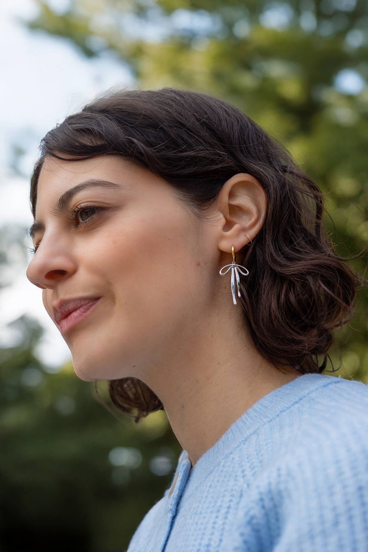 Bad to the Bow Hoops, Silver Rhodium