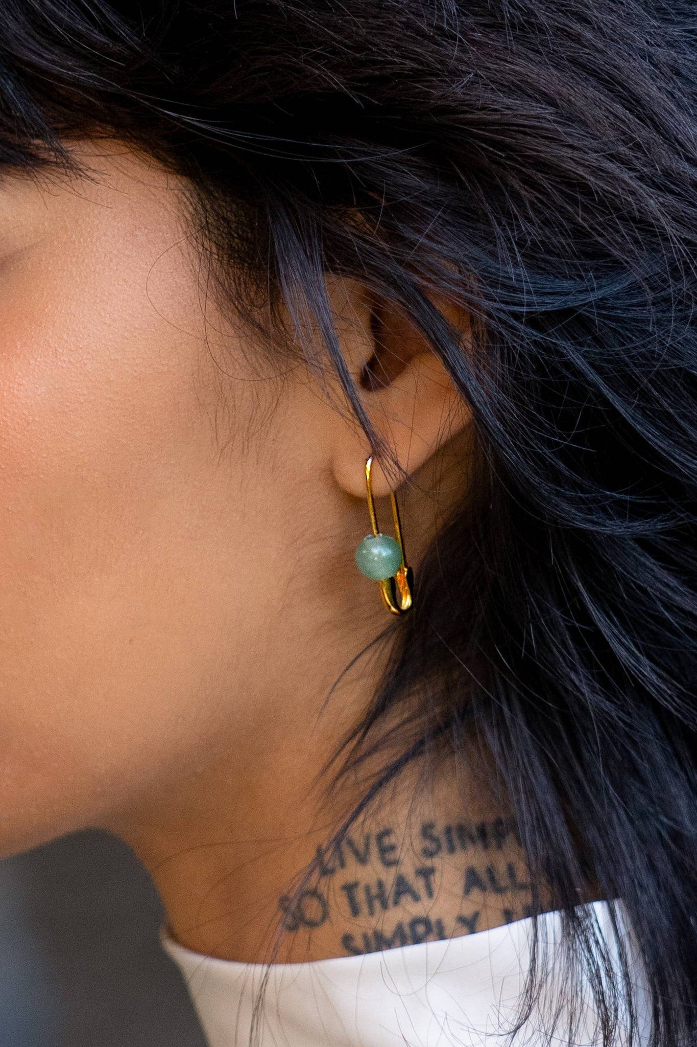 Roxy Aventurine Safety Pin Earring