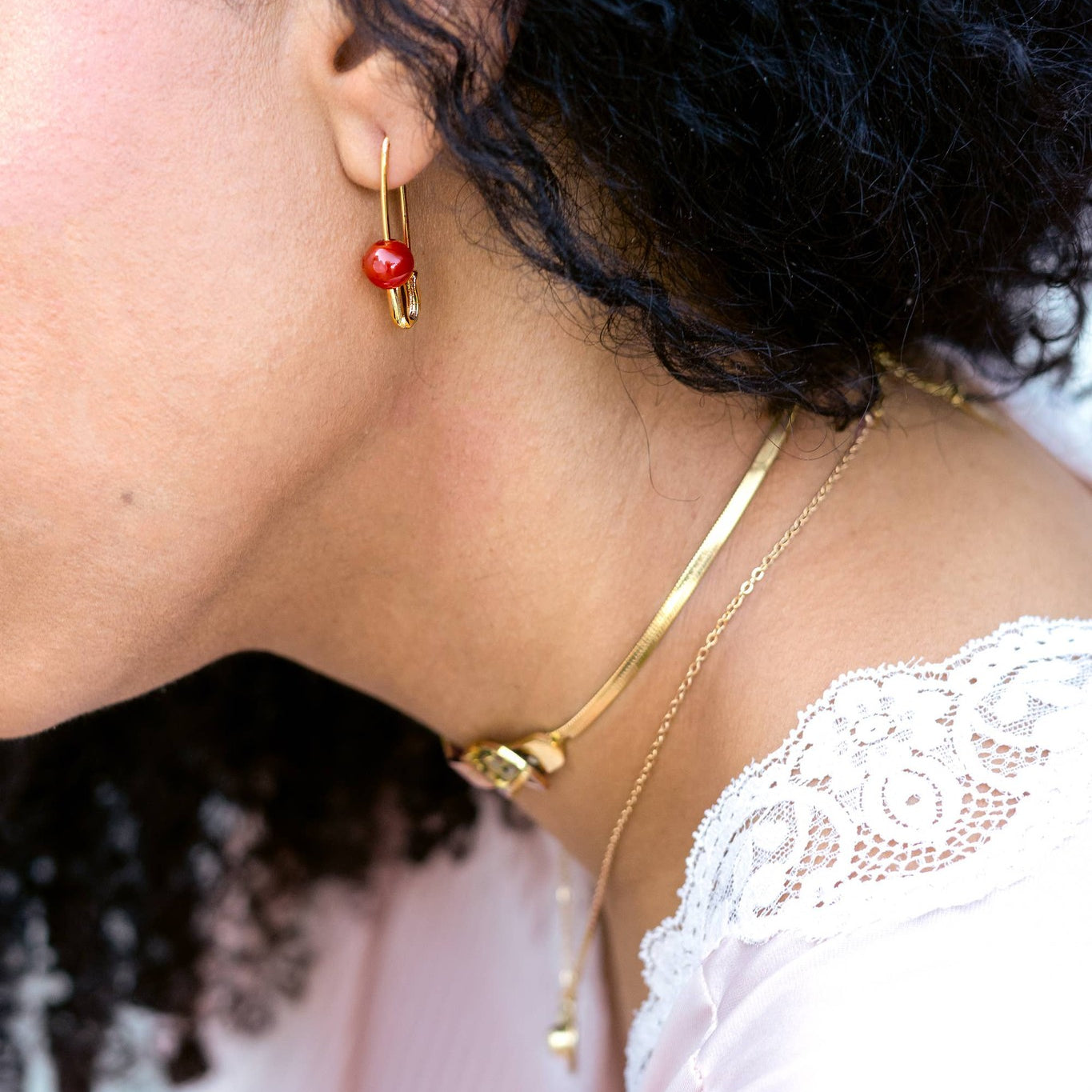 Roxy Carnelian Safety Pin Earring