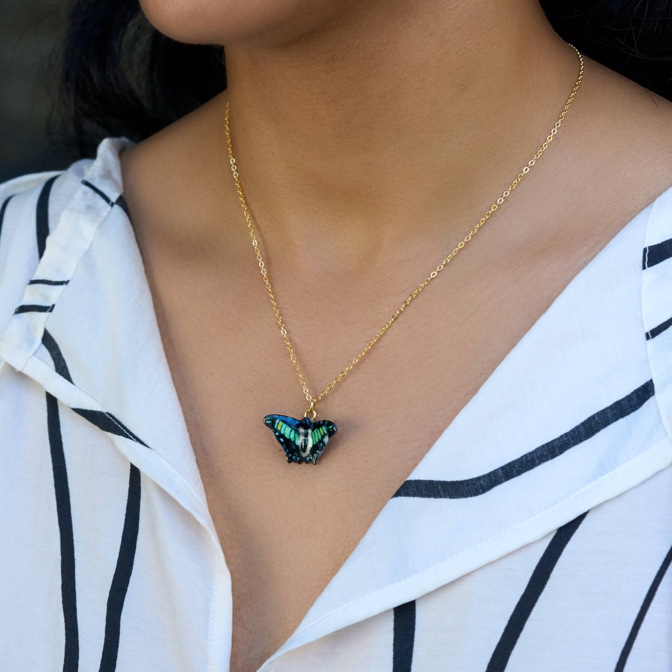 Tiny Flutter in Green Necklace