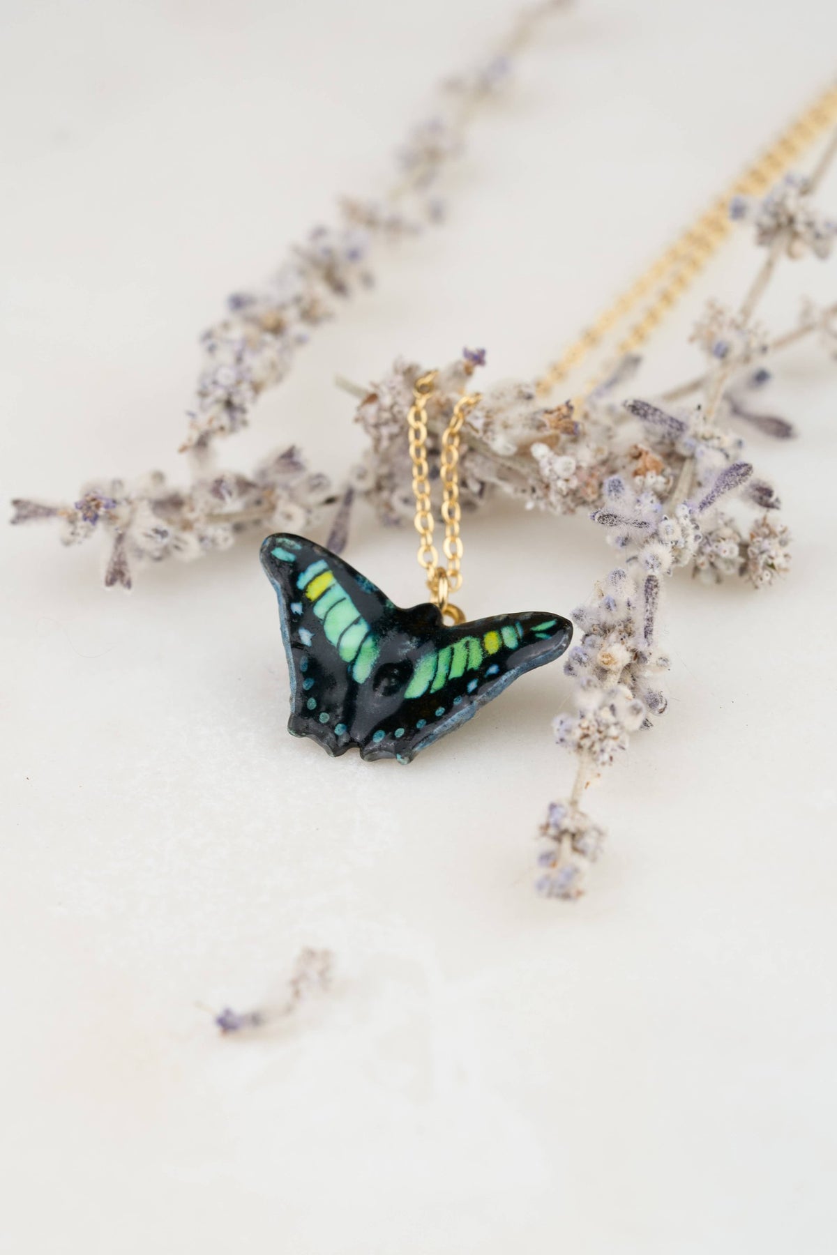 Tiny Flutter in Green Necklace