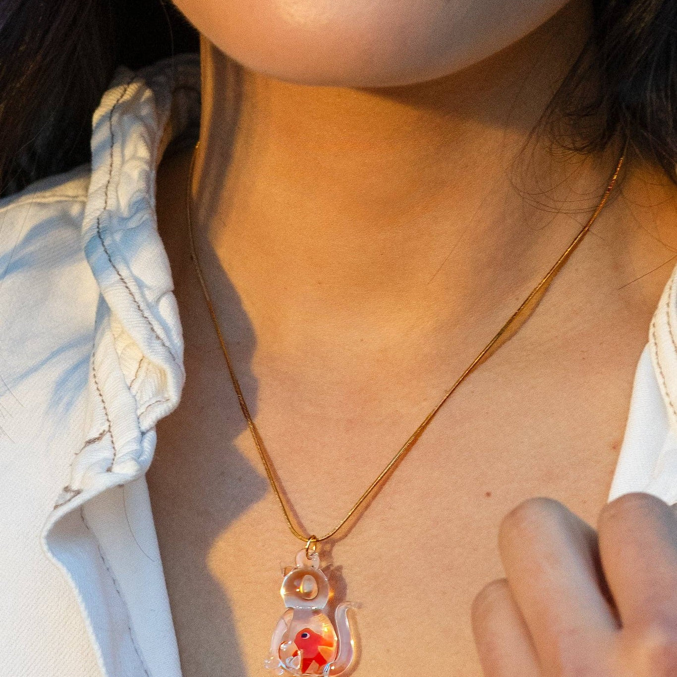 Catfish Necklace, Handmade Glass Cat