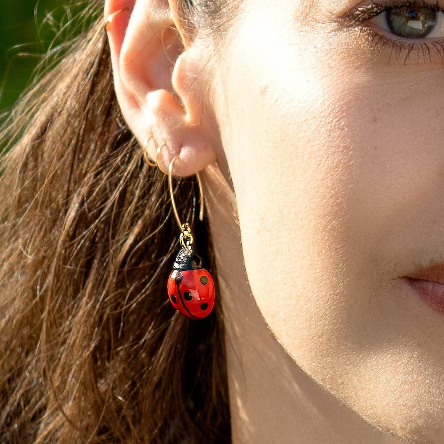 Ladybug Earrings, Hand-Painted Ceramic
