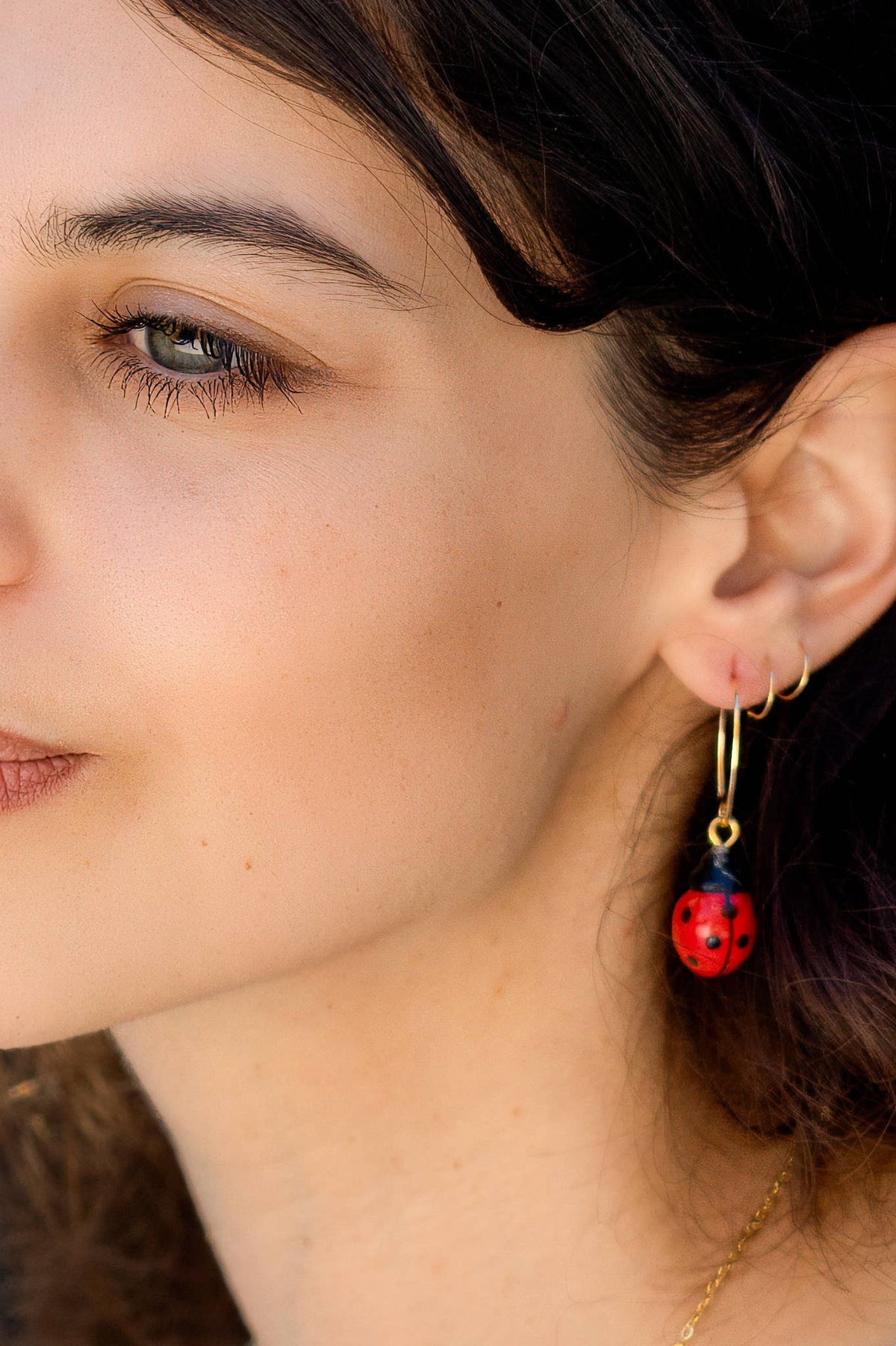Ladybug Earrings, Hand-Painted Ceramic