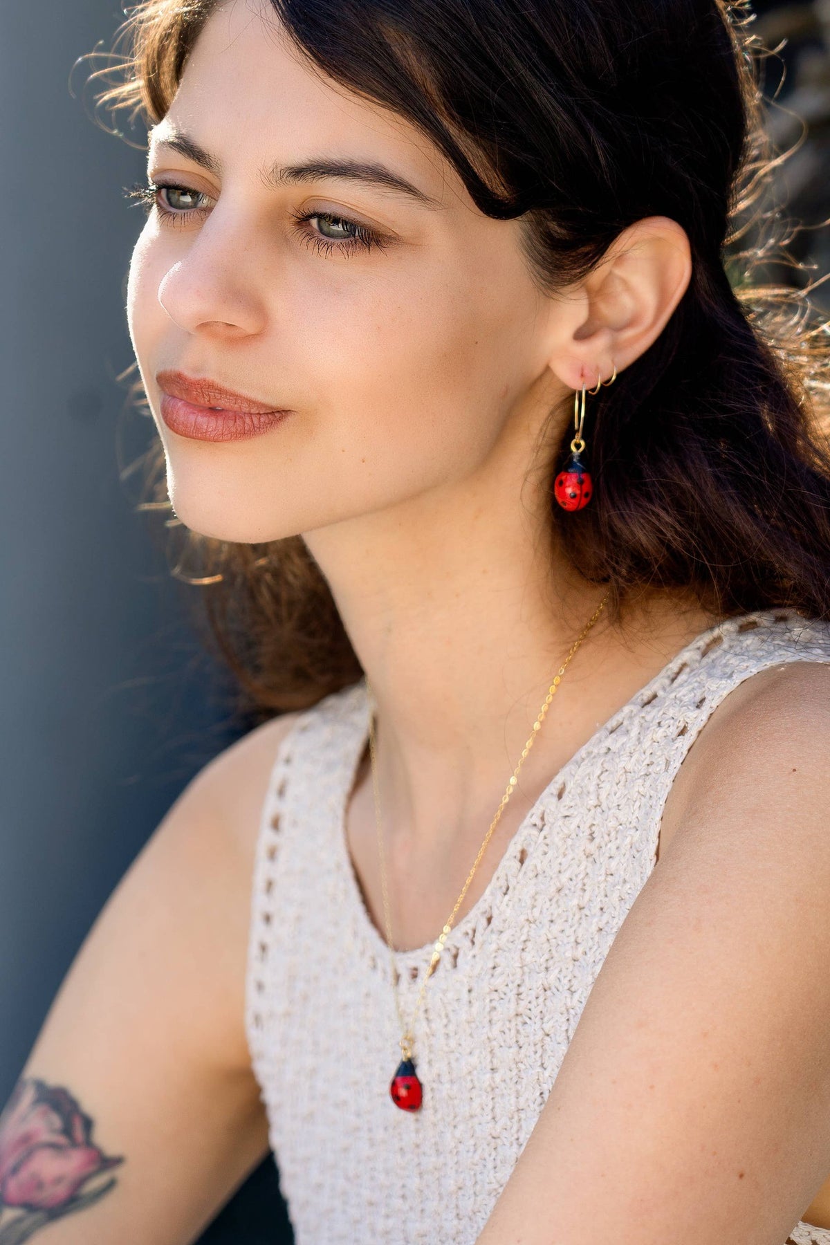 Ladybug Earrings, Hand-Painted Ceramic