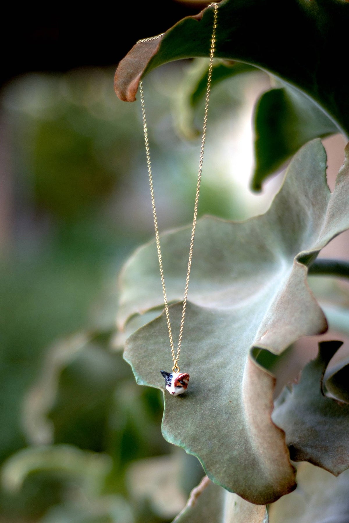 Tiny Calico Cat Head Necklace