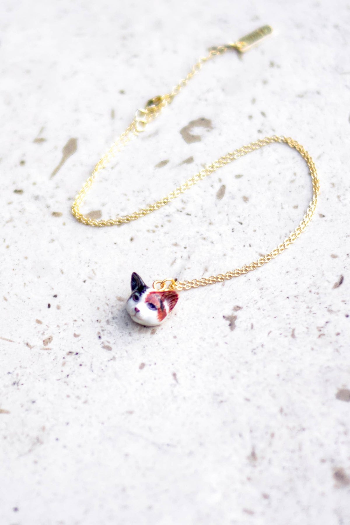 Tiny Calico Cat Head Necklace