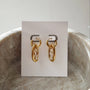 Oval Drop Hoop Earrings with Three CZ Stones, 18k gold plated