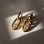 Oval Drop Hoop Earrings with Three CZ Stones, 18k gold plated
